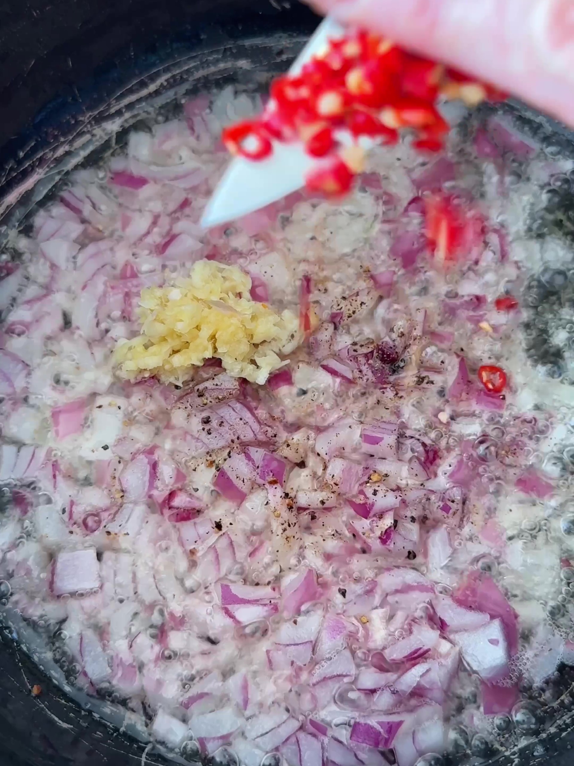 frying onions and chilli