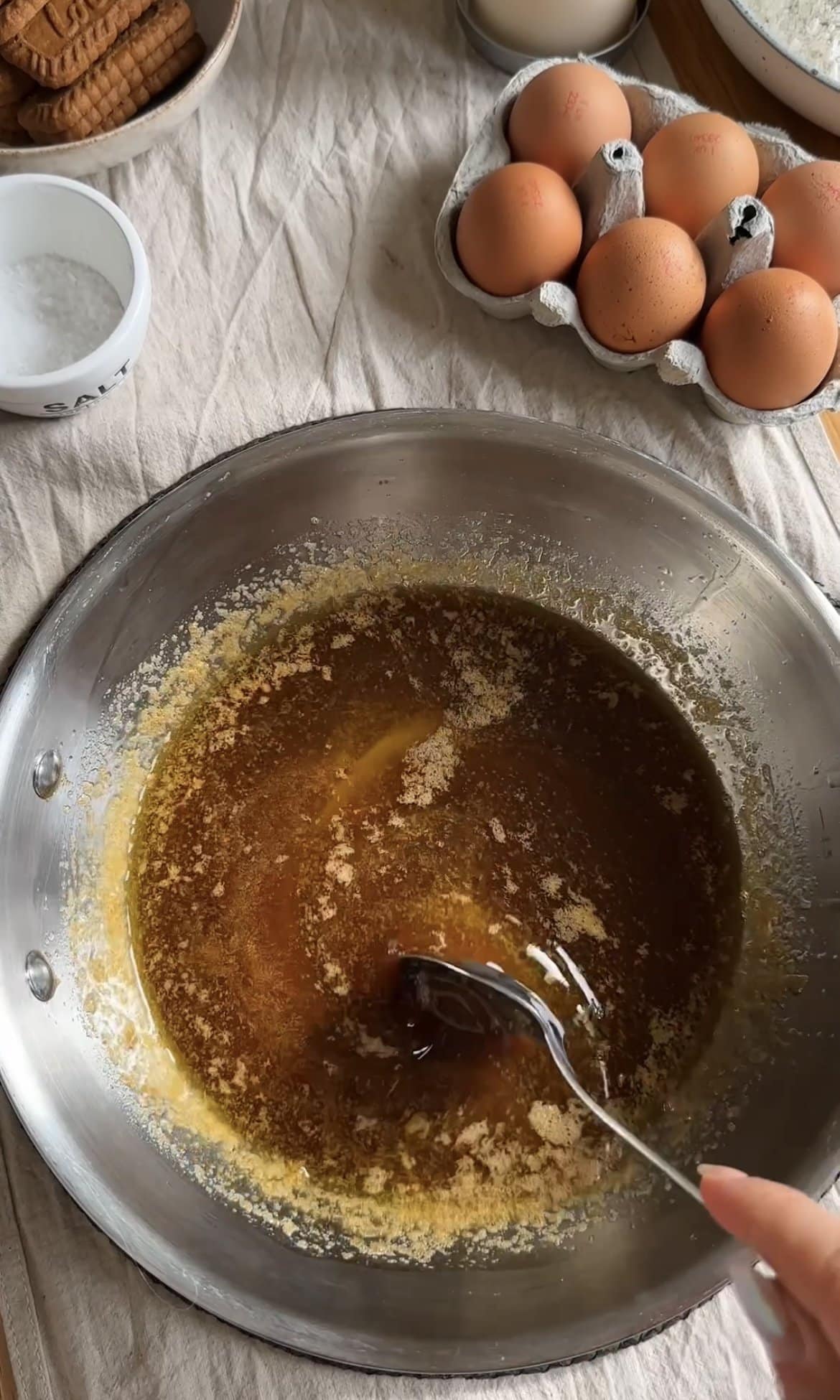 stirring brown butter together.