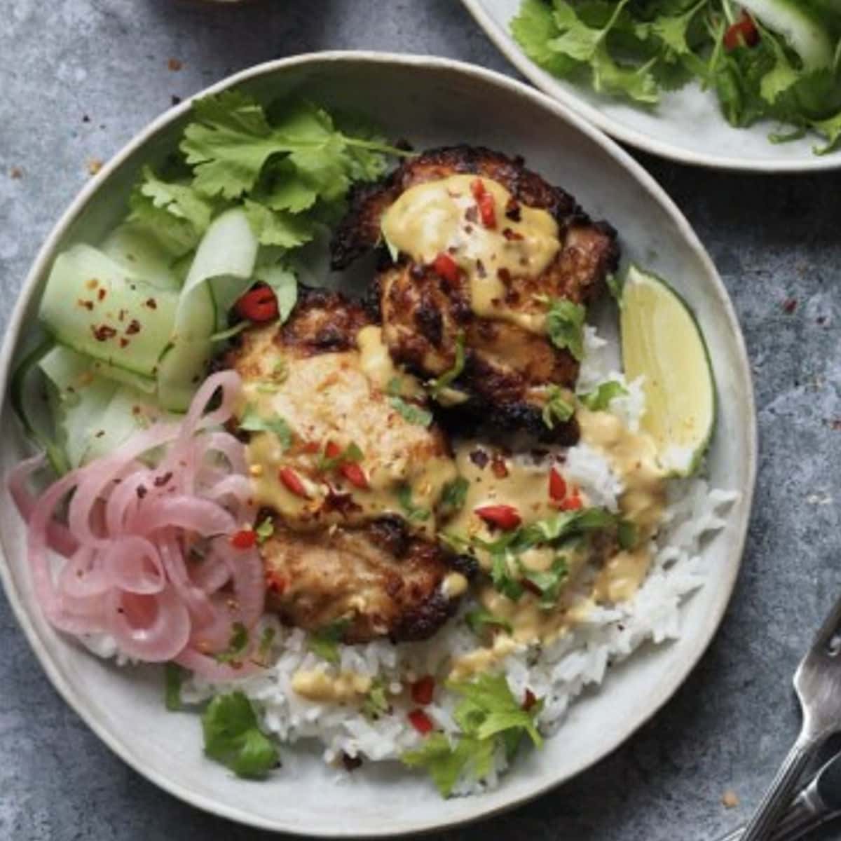 Satay Rice Chicken Satay Rice Bowls - Desert Island Dishes