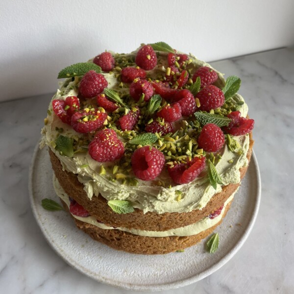 whole pistachio raspberry cake