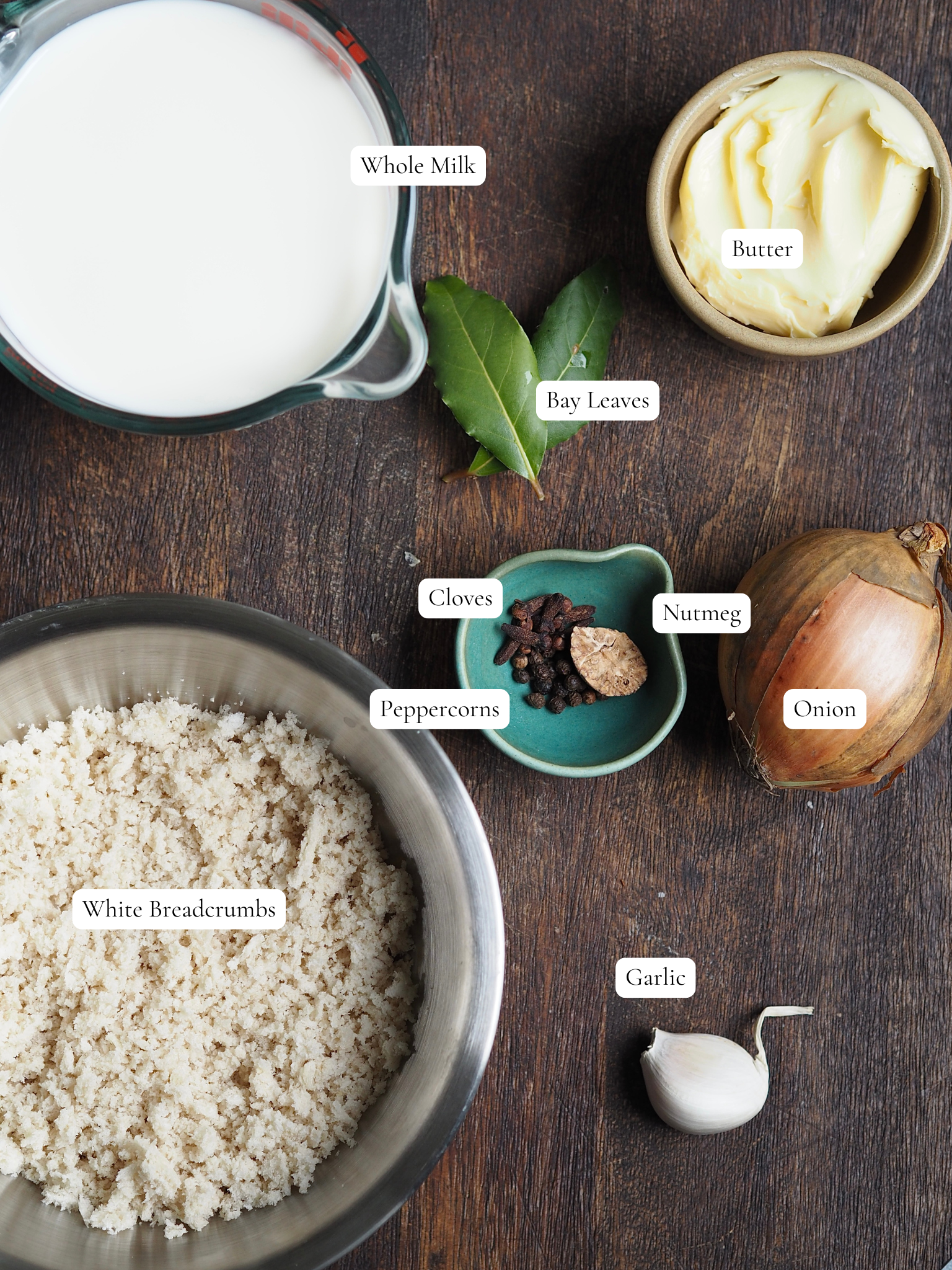 Labelled Bread Sauce ingredients.