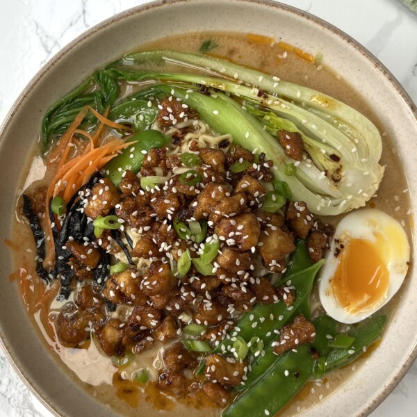 tofu noodle soup in a bowl