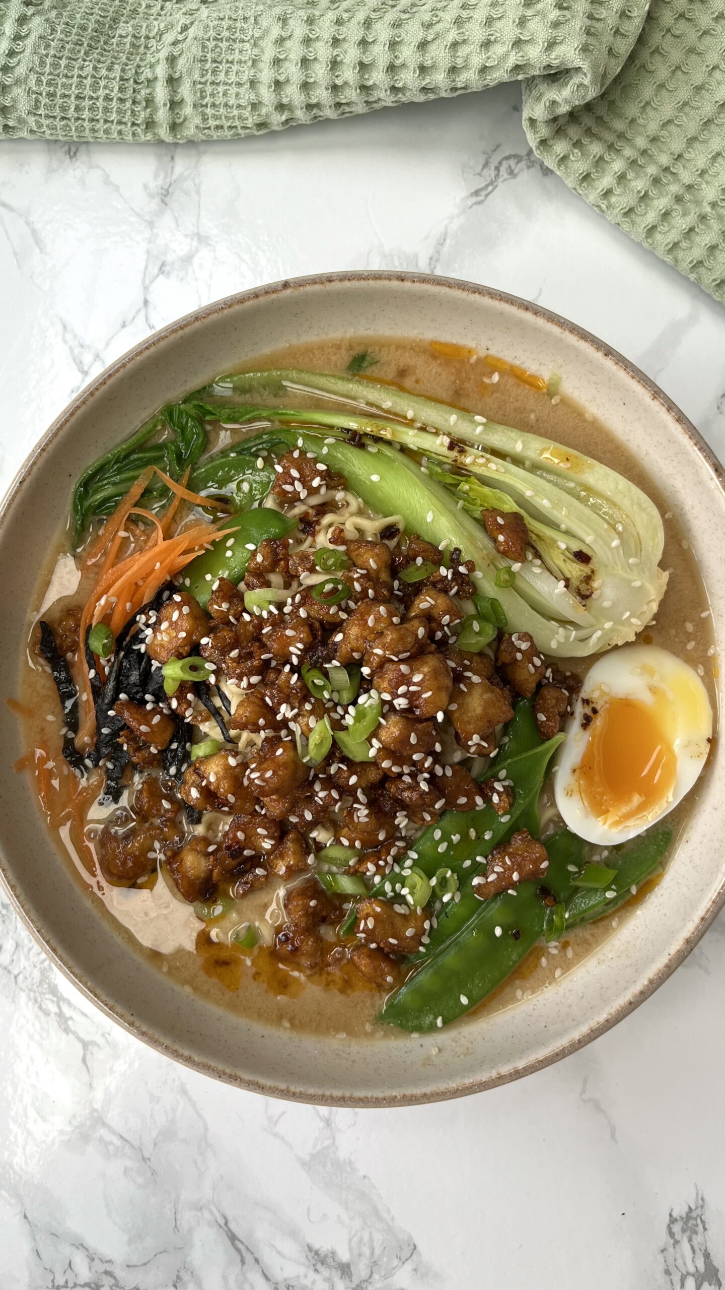 tofu noodle soup in a bowl