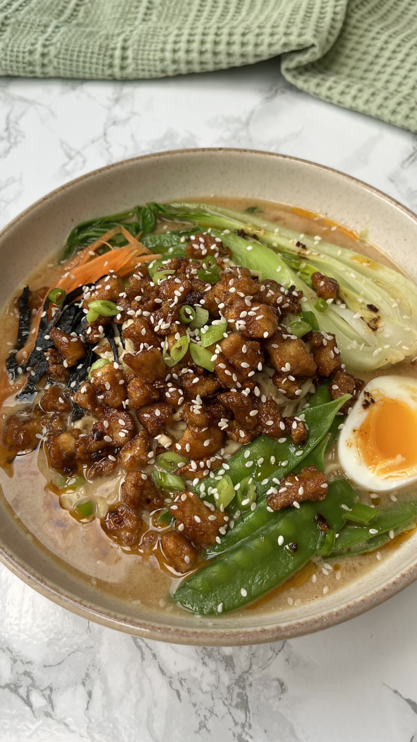 tofu noodle soup in a bowl