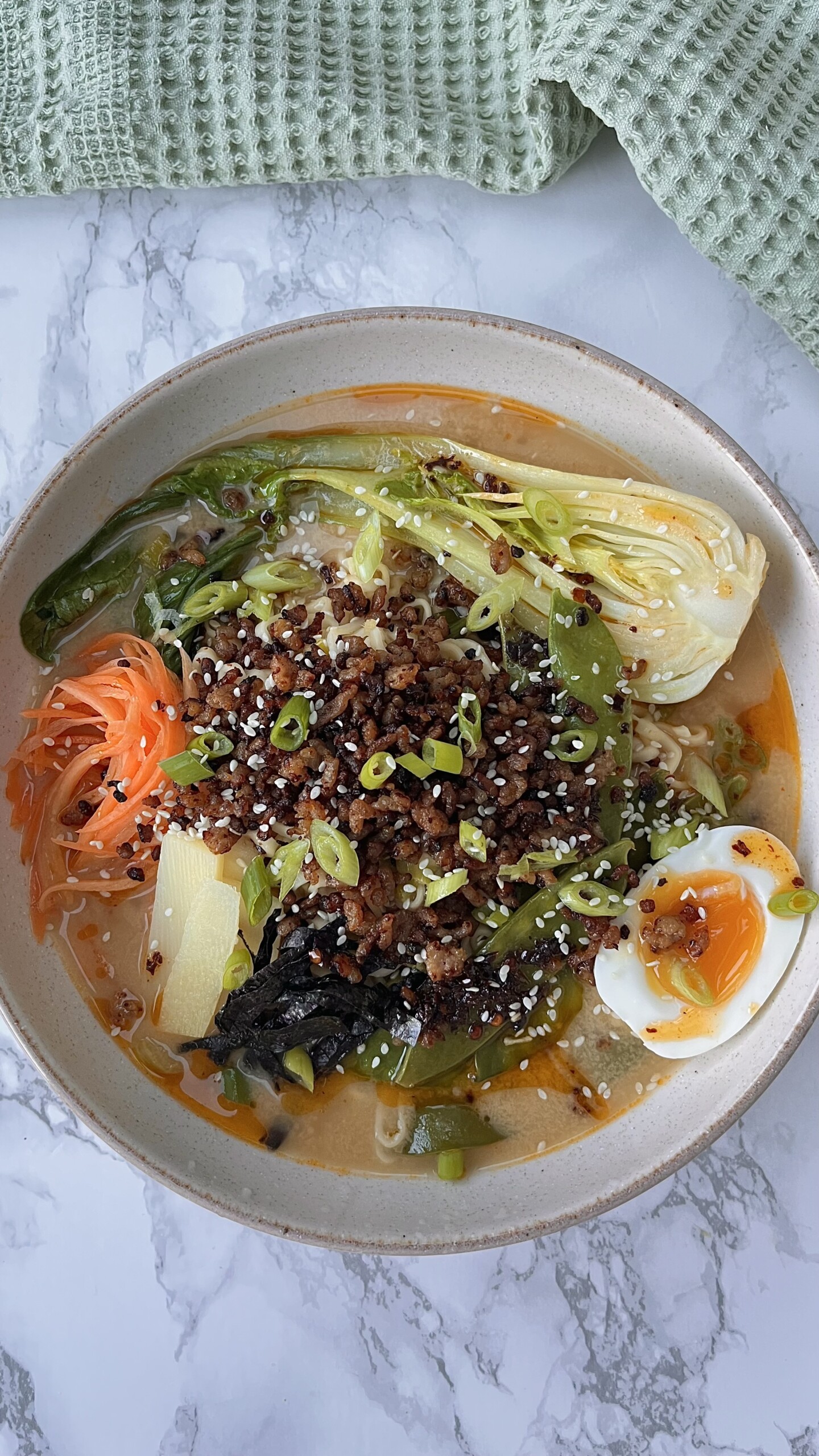 tofu noodle soup in a bowl