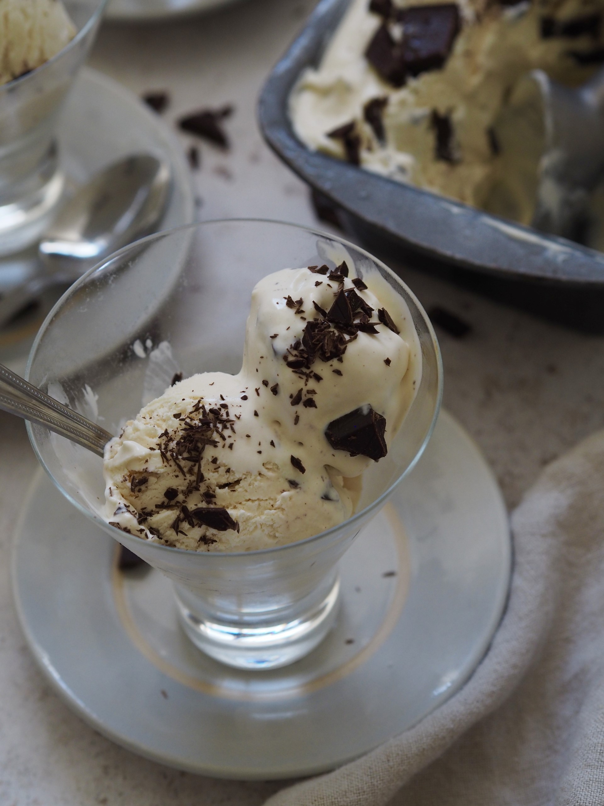 Scoops of Ice cream with Baileys in a glass bowl