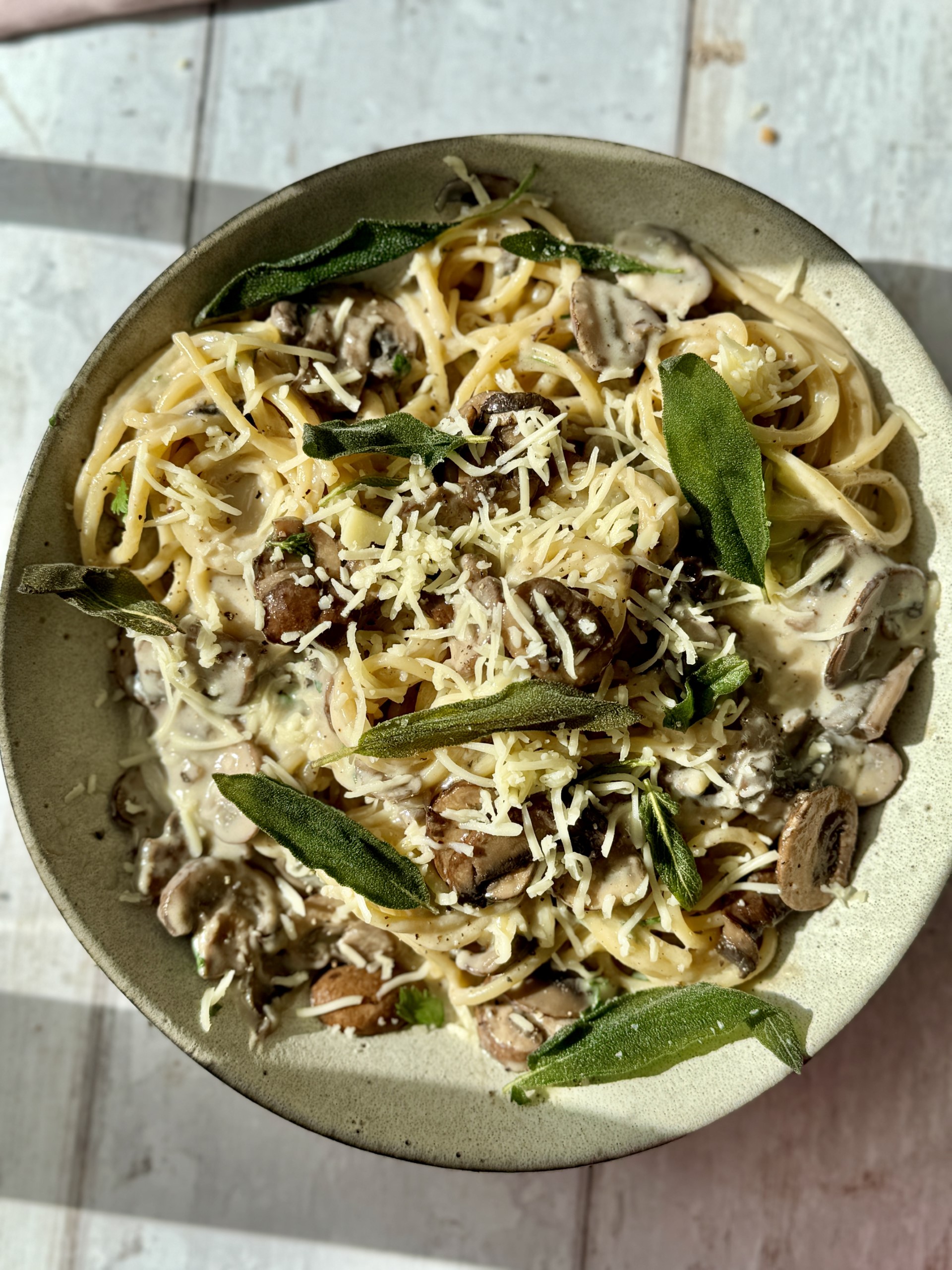 Serving Creamy Mushroom Pasta