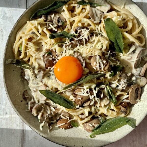 Serving Creamy Mushroom Pasta