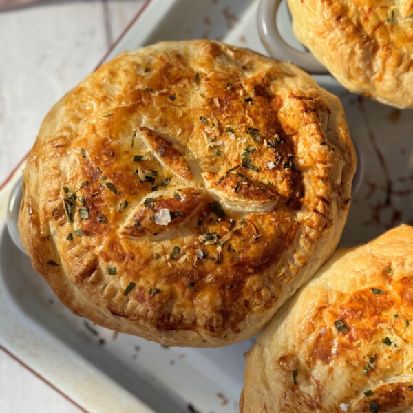 chicken mini pot pies on a tray