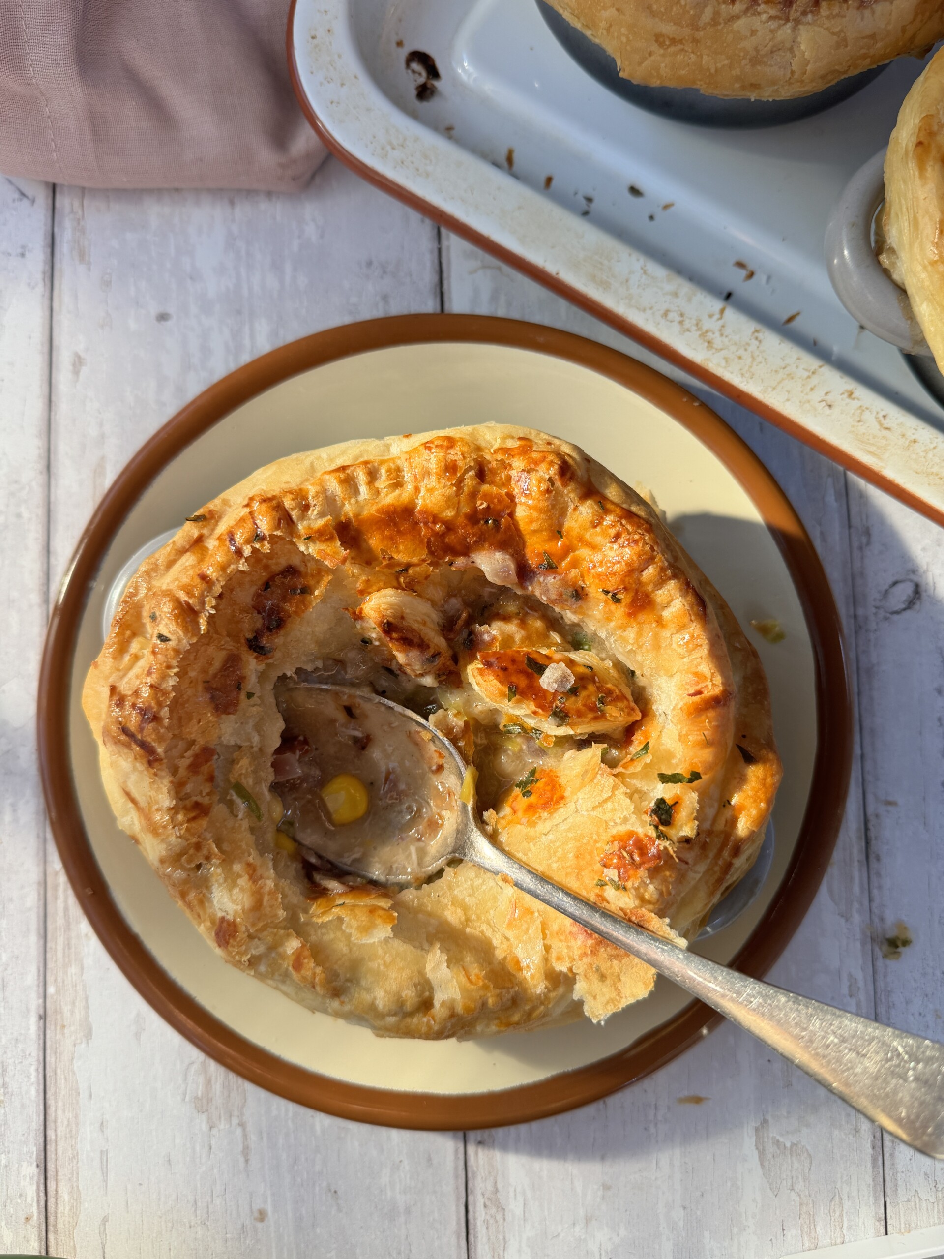 chicken mini pot pie with a spoon