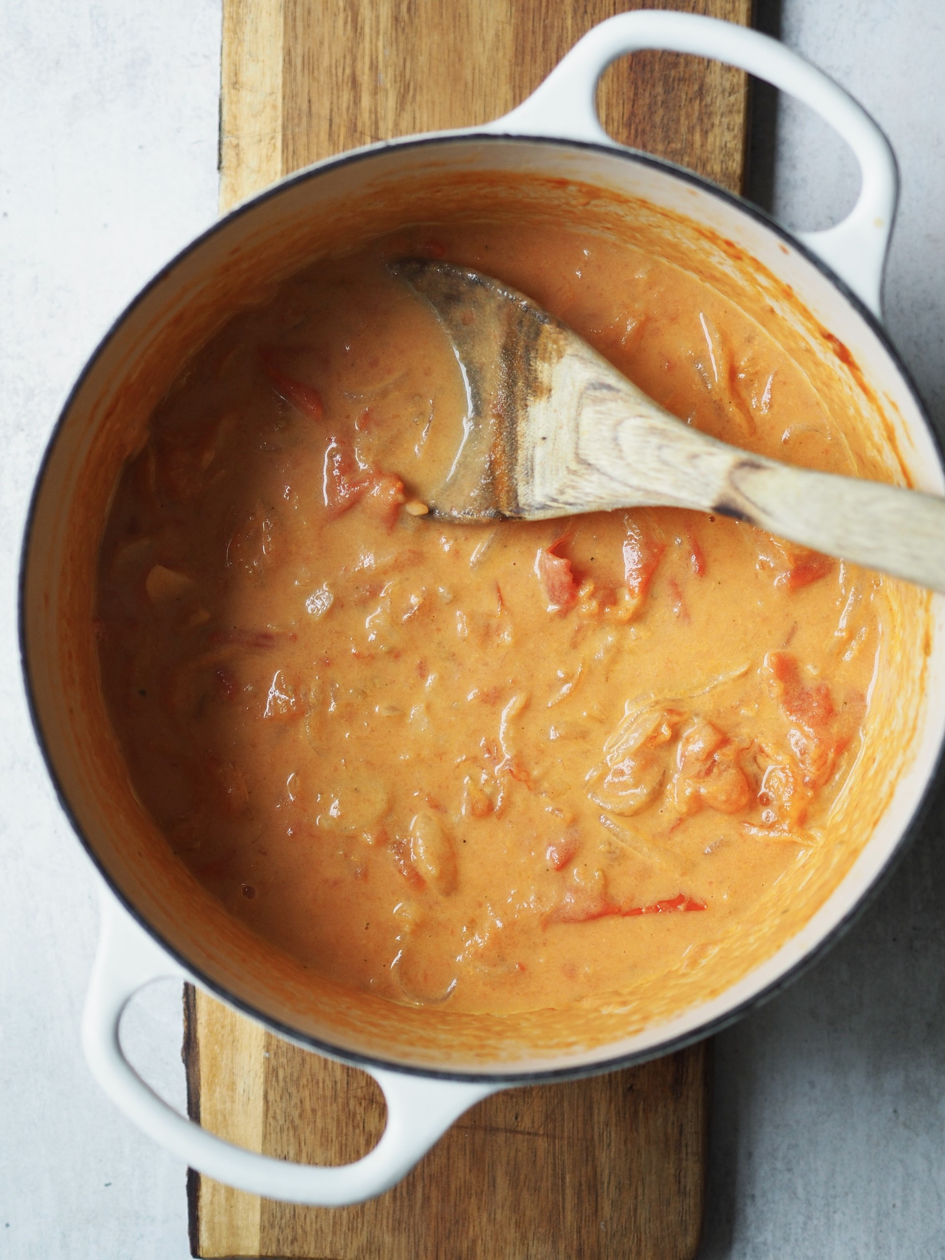 Adding stock and blending the soup