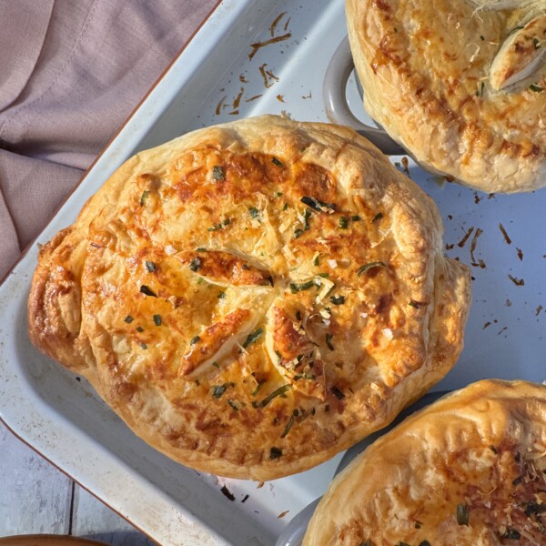 chicken mini pot pies on a tray