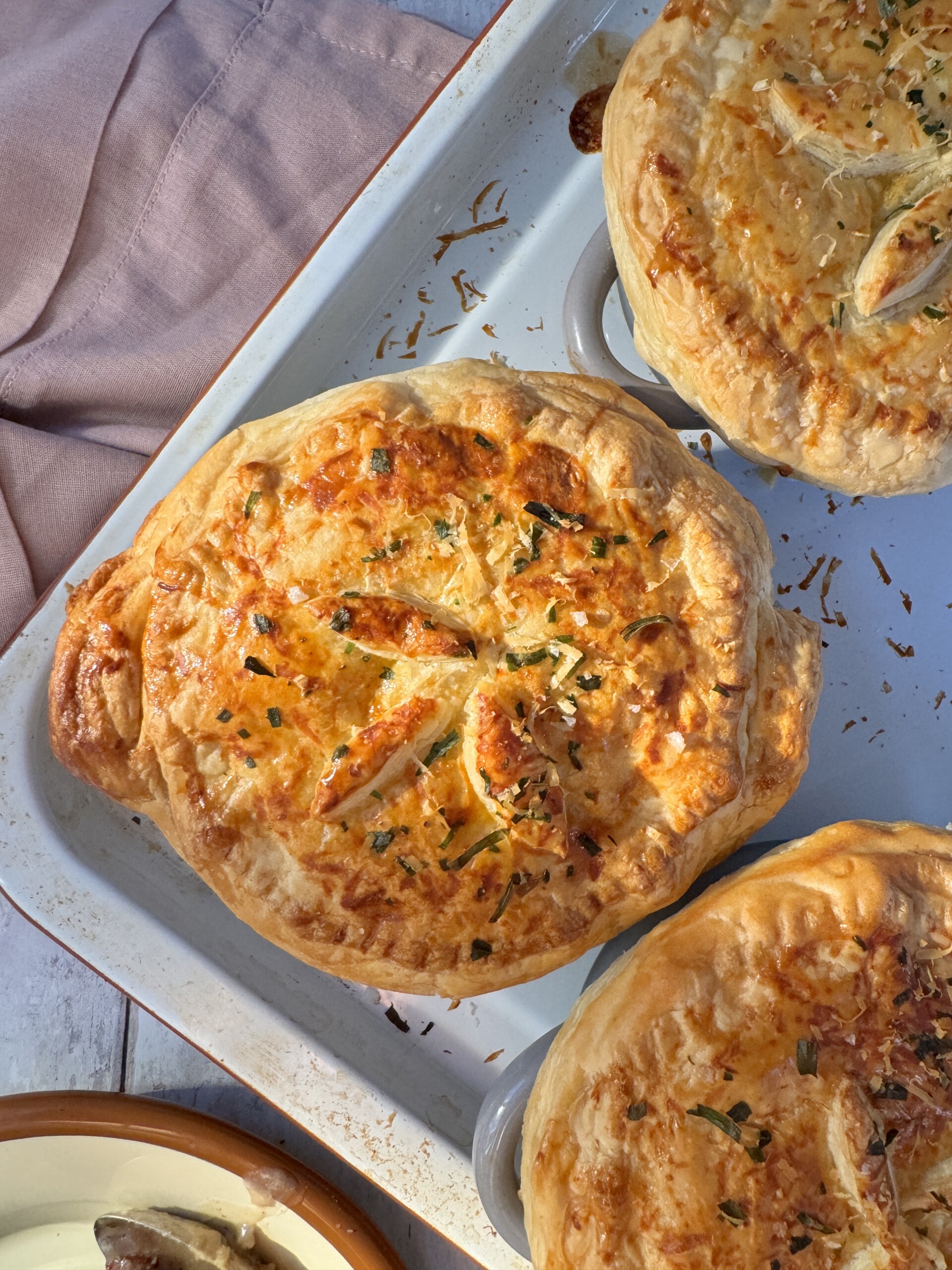 chicken mini pot pies on a tray