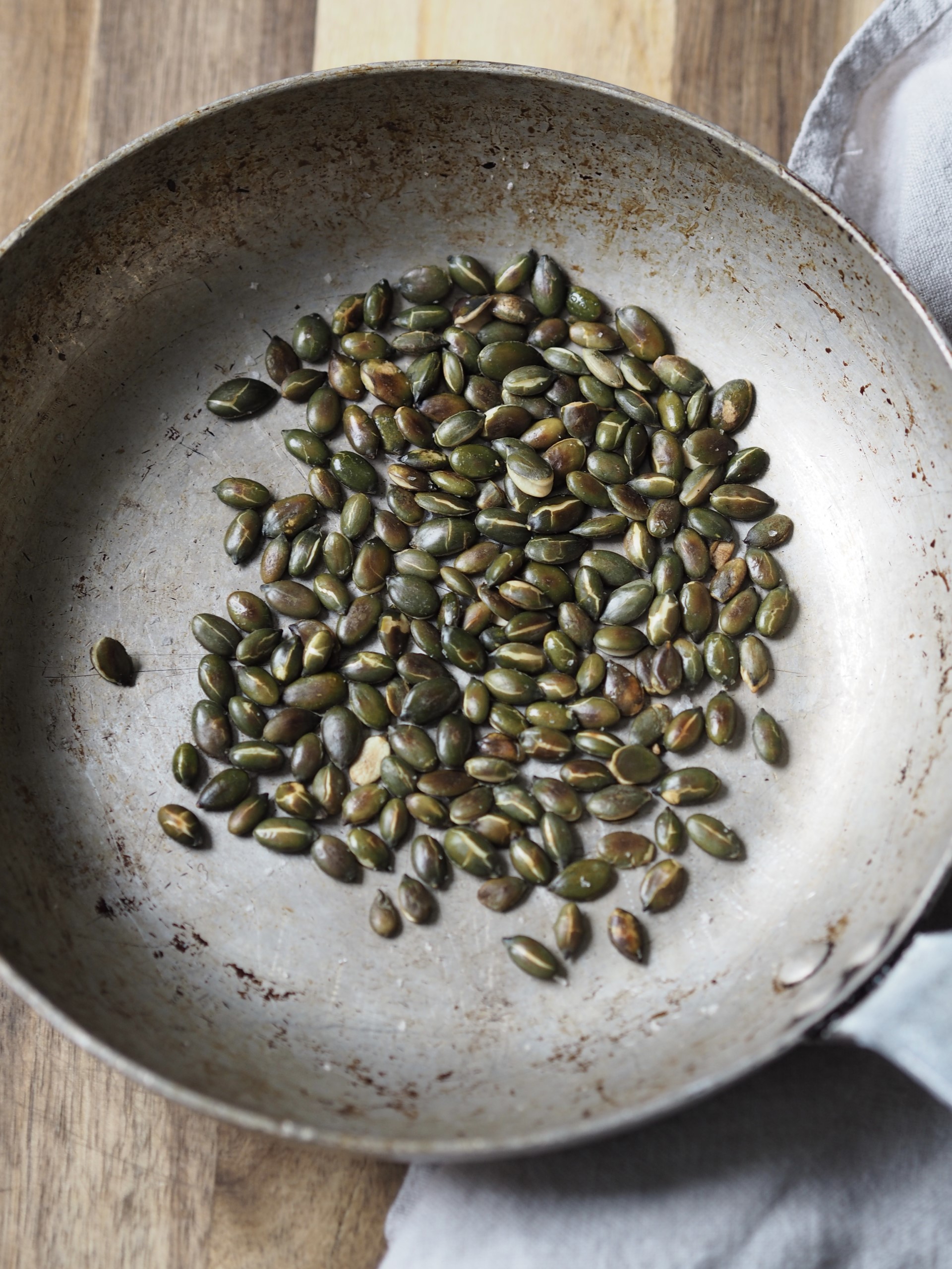 Toasting the pumpkin seeds