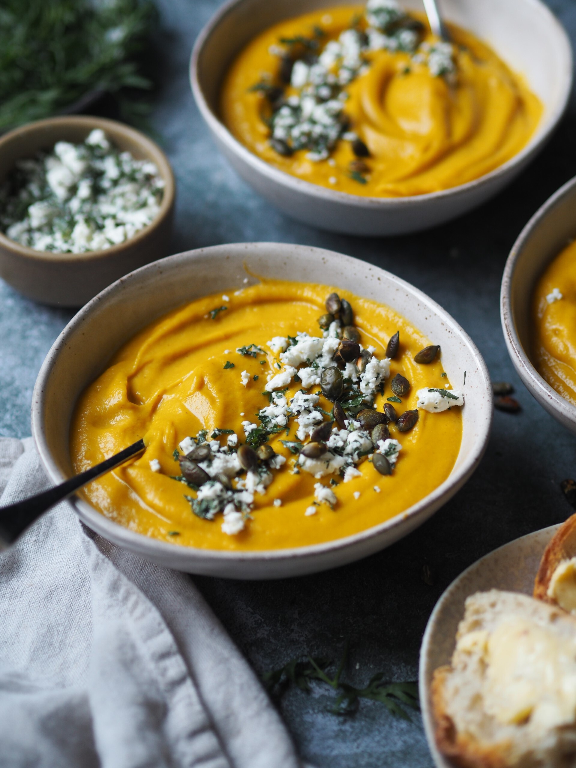 Spiced Carrot and Lentil Soup with Feta Crumble