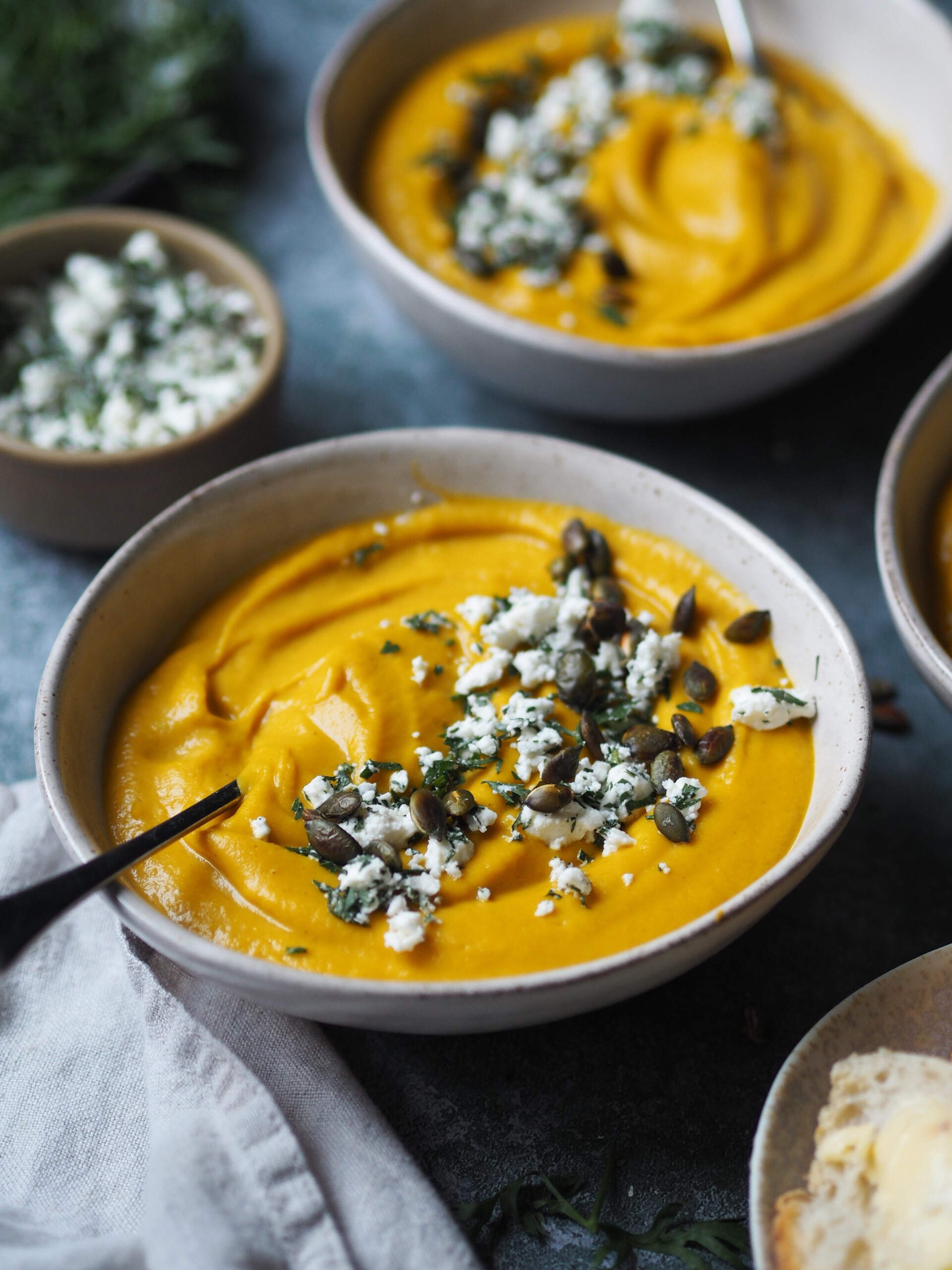 Spiced Carrot and Lentil Soup with Feta Crumble