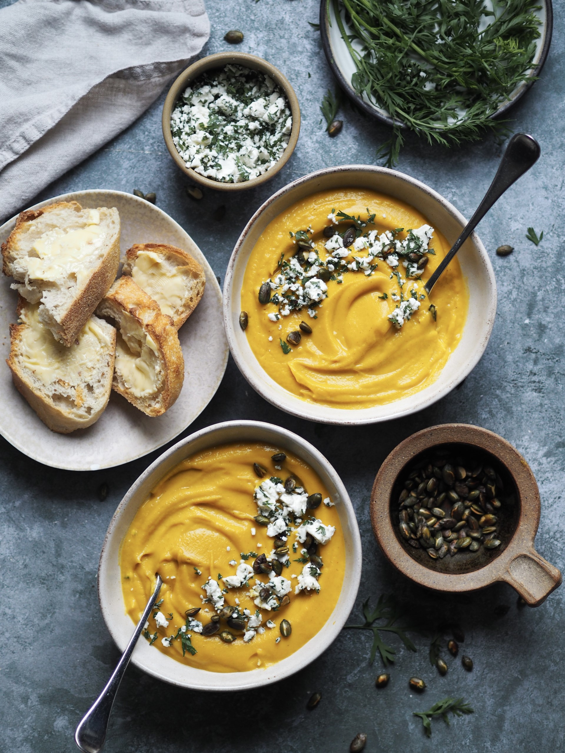 Spiced Carrot and Lentil Soup with Feta Crumble