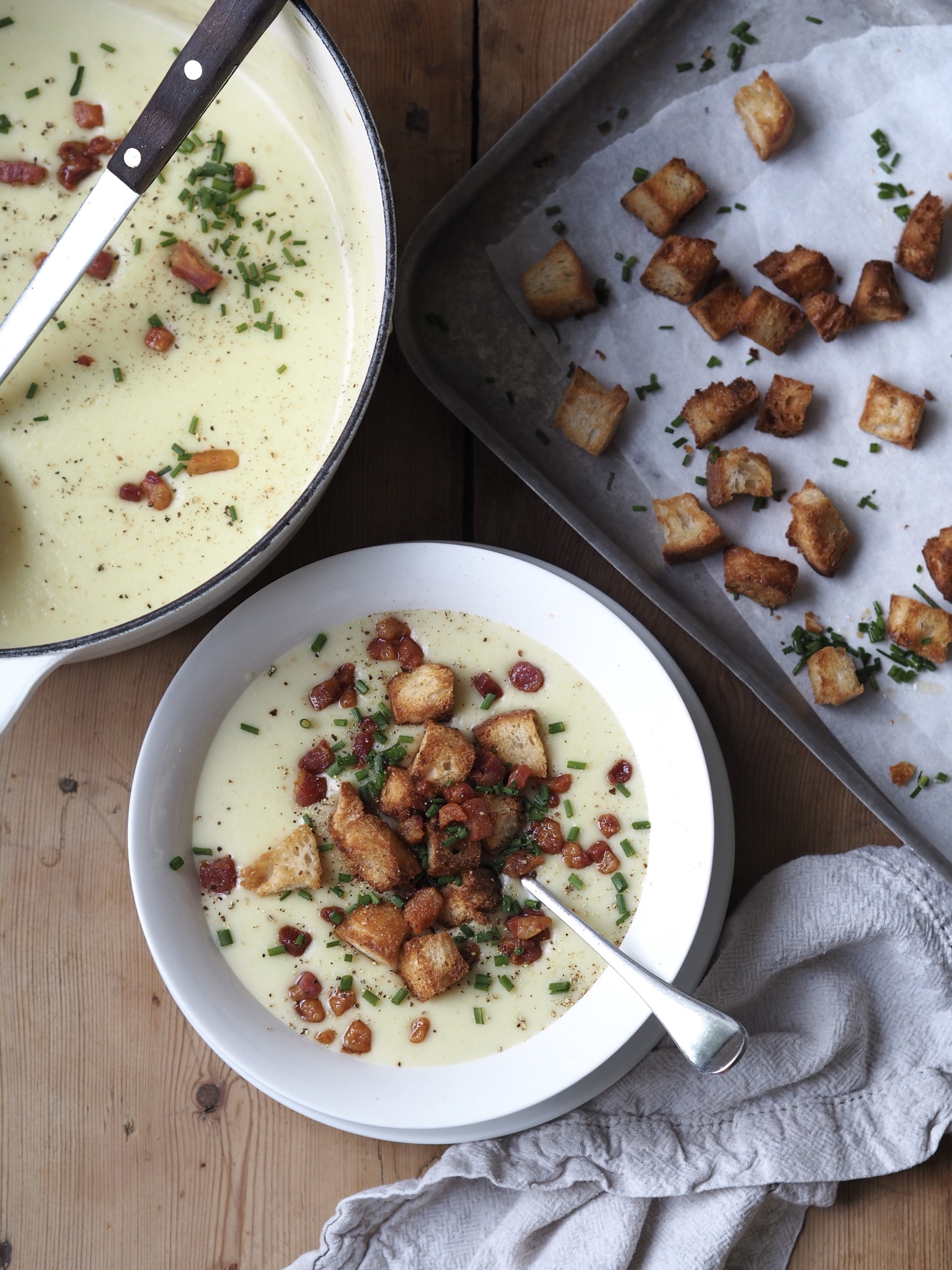 Serving Creamy Leek and Potato Soup