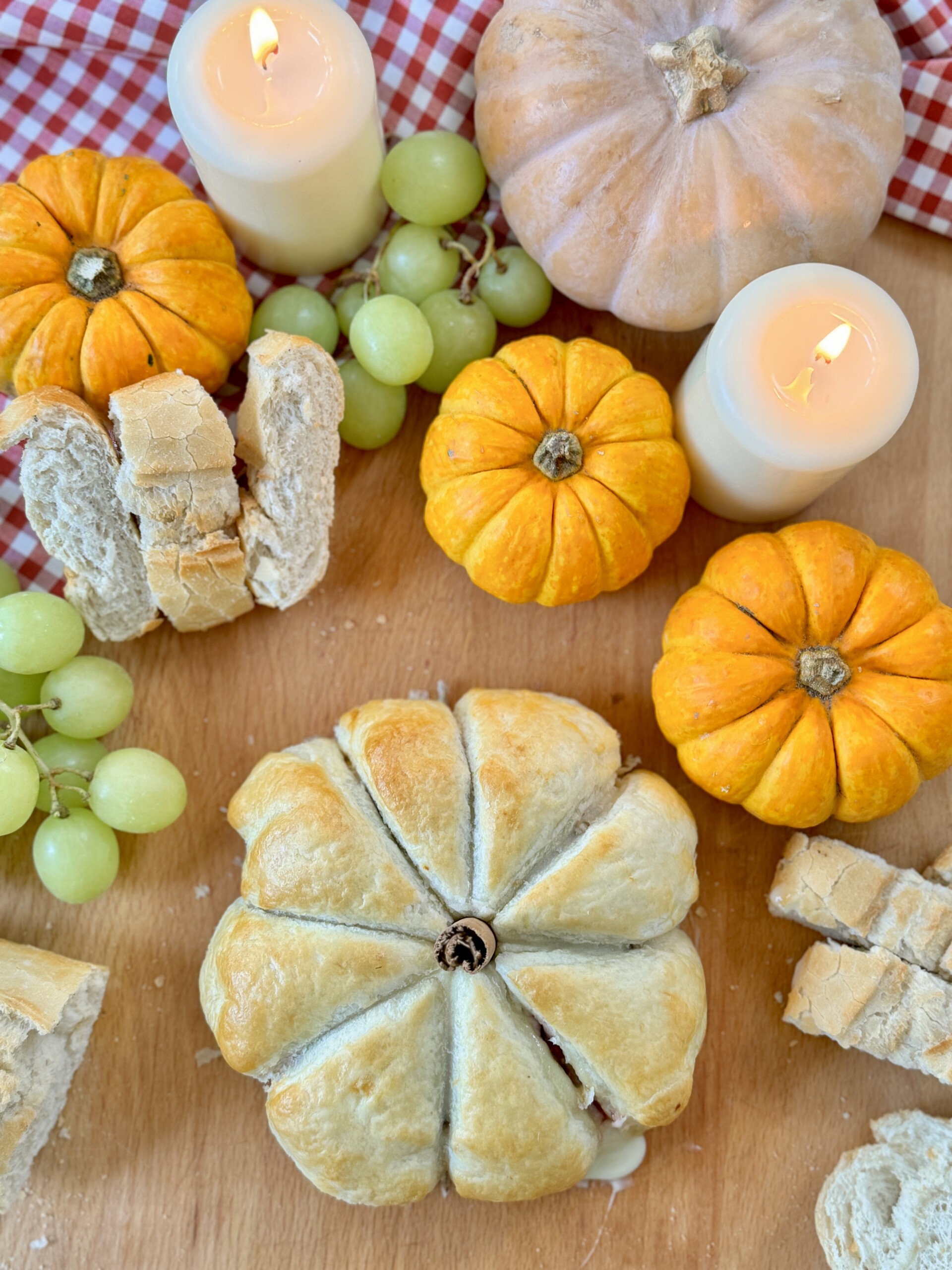 Baked Camembert and Cranberry Puff Pastry shaped like a pumpkin