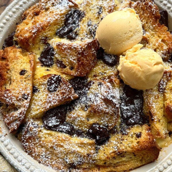 Serving Panettone, Orange and Dark Chocolate Bread and Butter Pudding