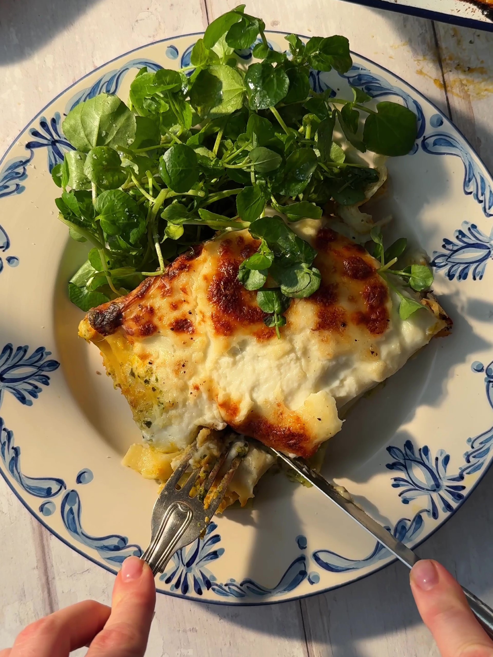 Serving Pesto Lasagne with Butternut Squash