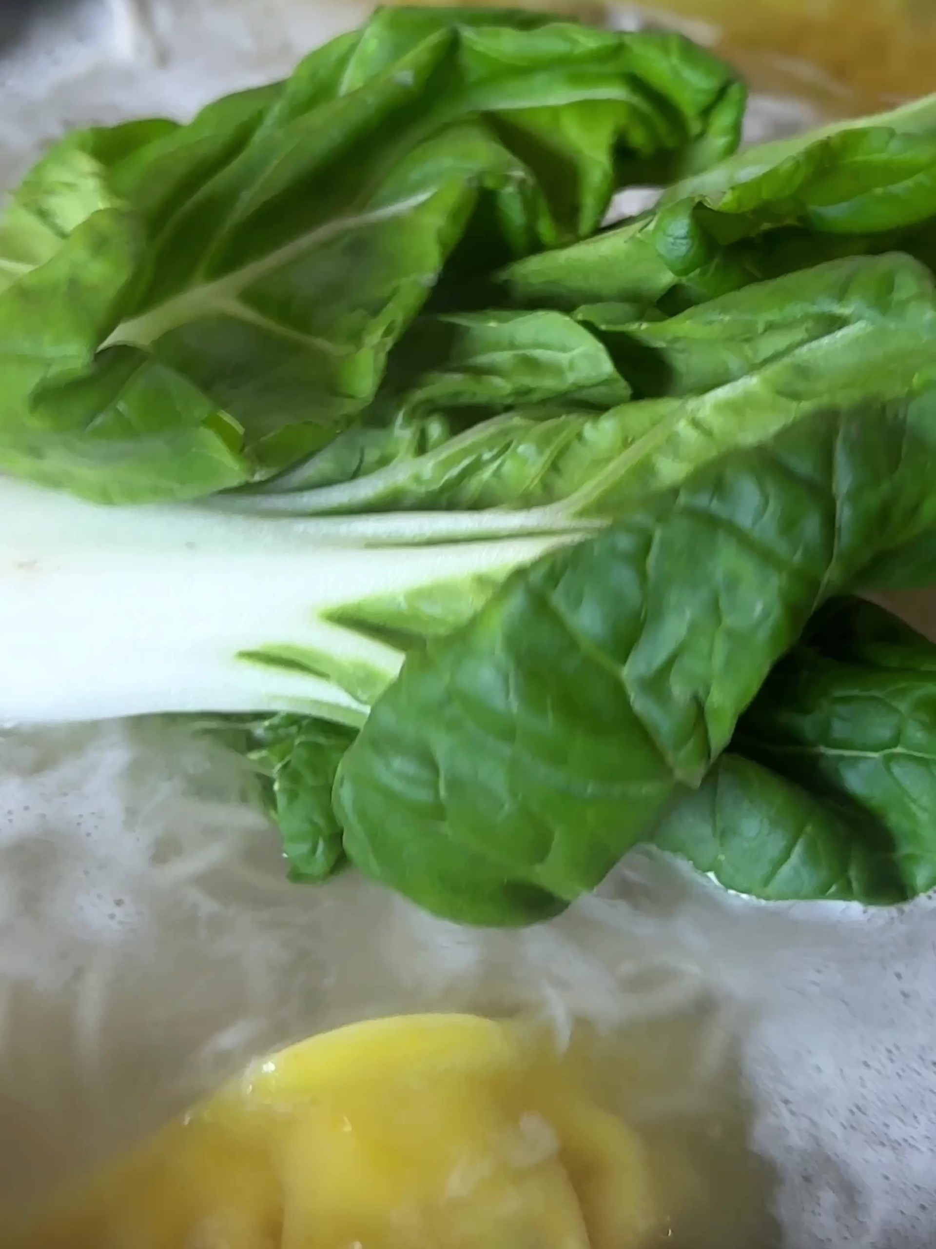 Adding pak choi to cooked noodles