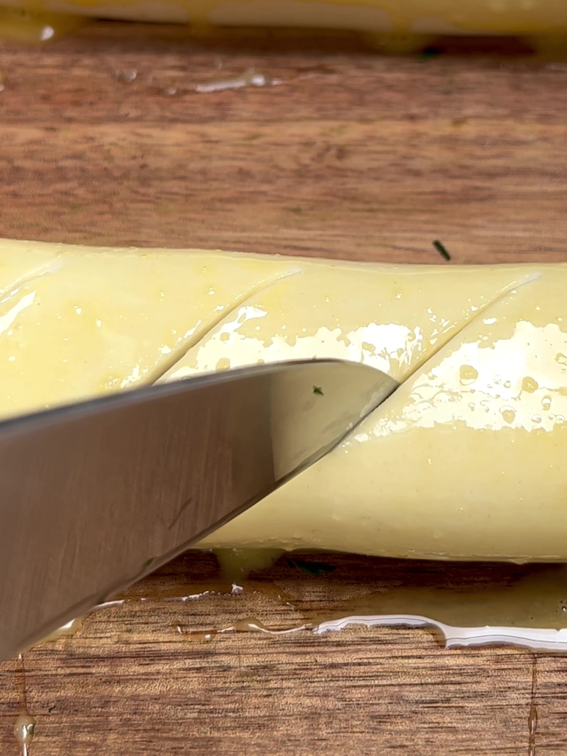 Cutting pastry with sharp knife