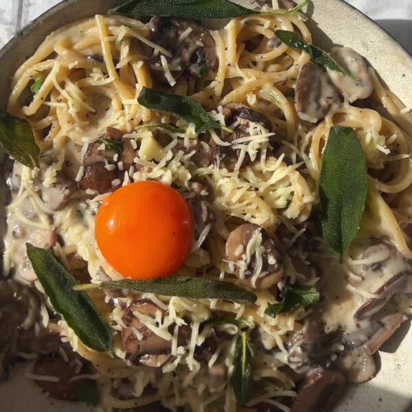 Creamy Mushroom Pasta in a bowl