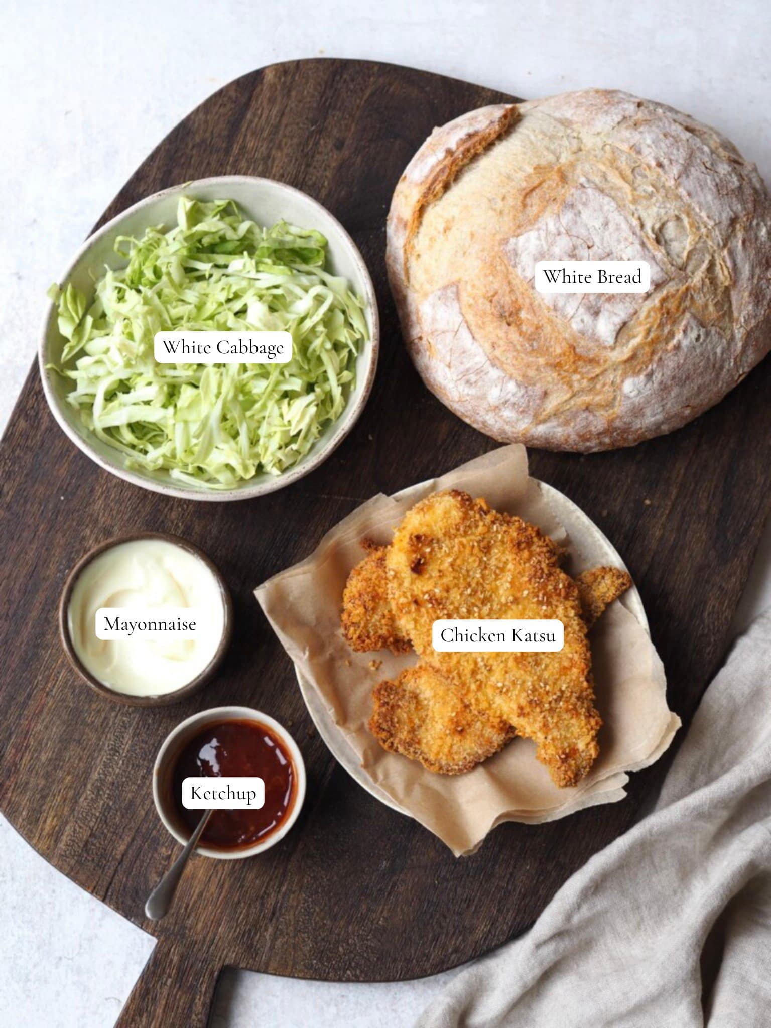 Chicken Katsu Sandwich labelled components.