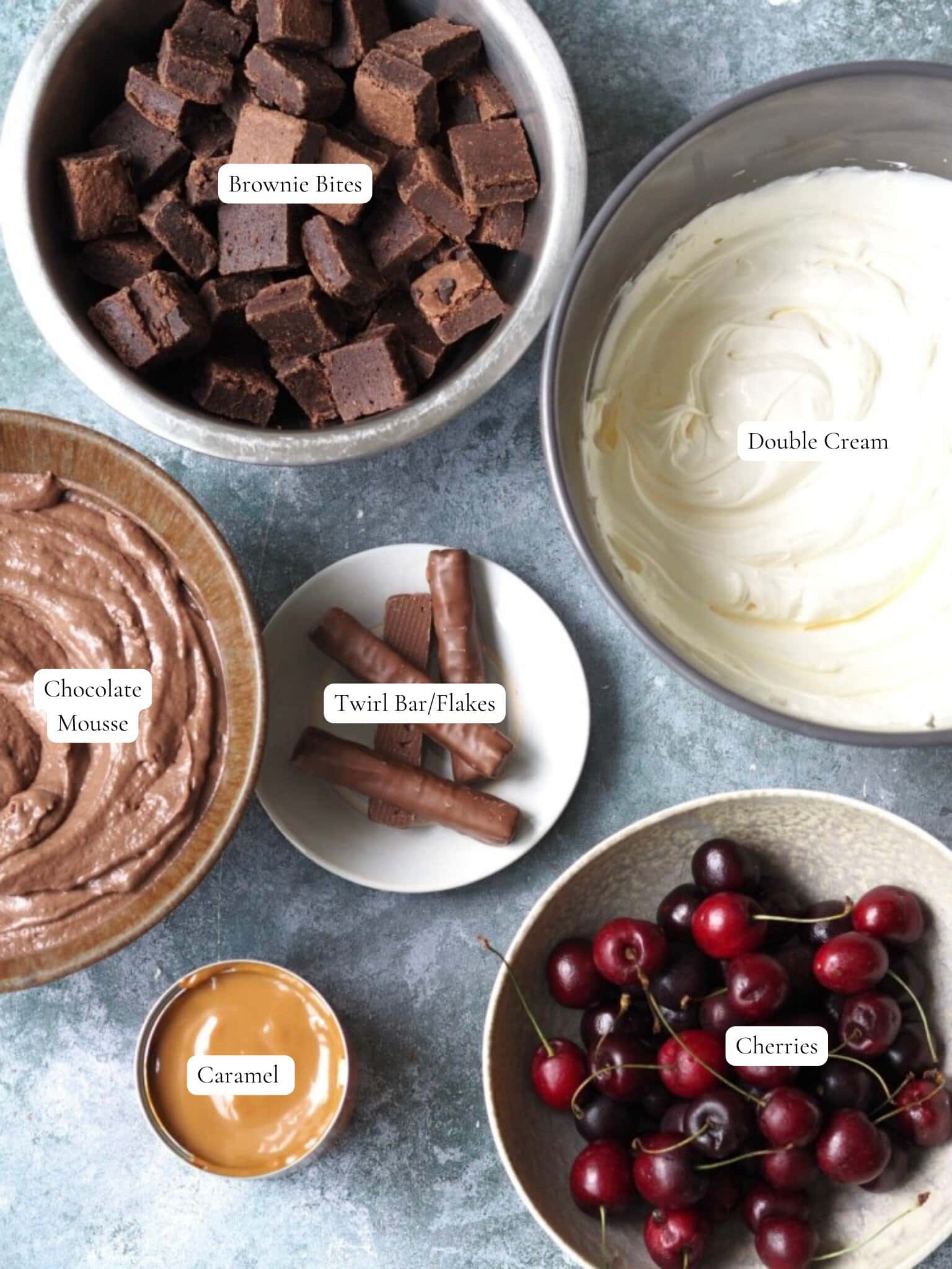 Ingredients for Chocolate Brownie Trifle.