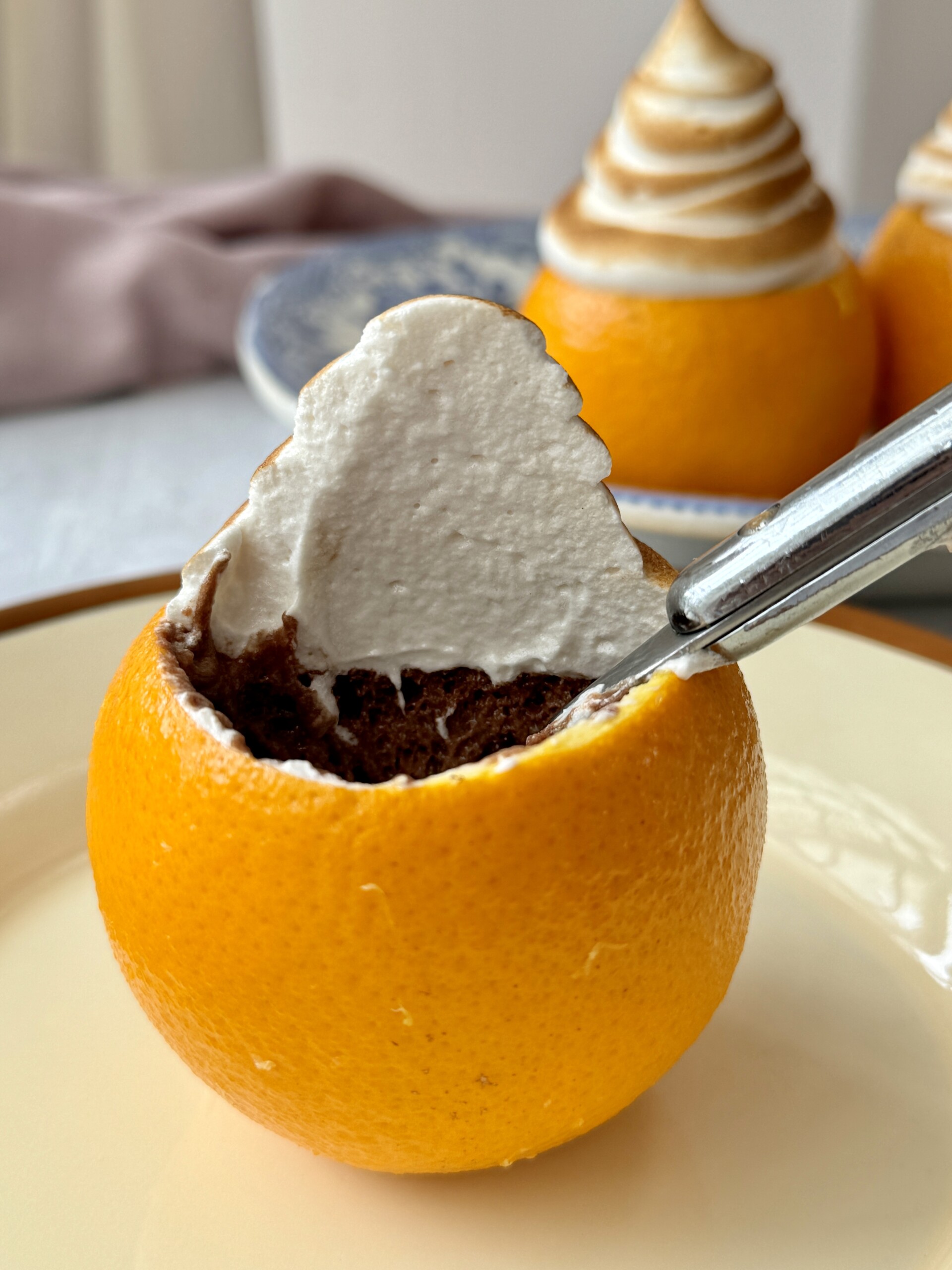 chocolate orange mousse with brown sugar meringue