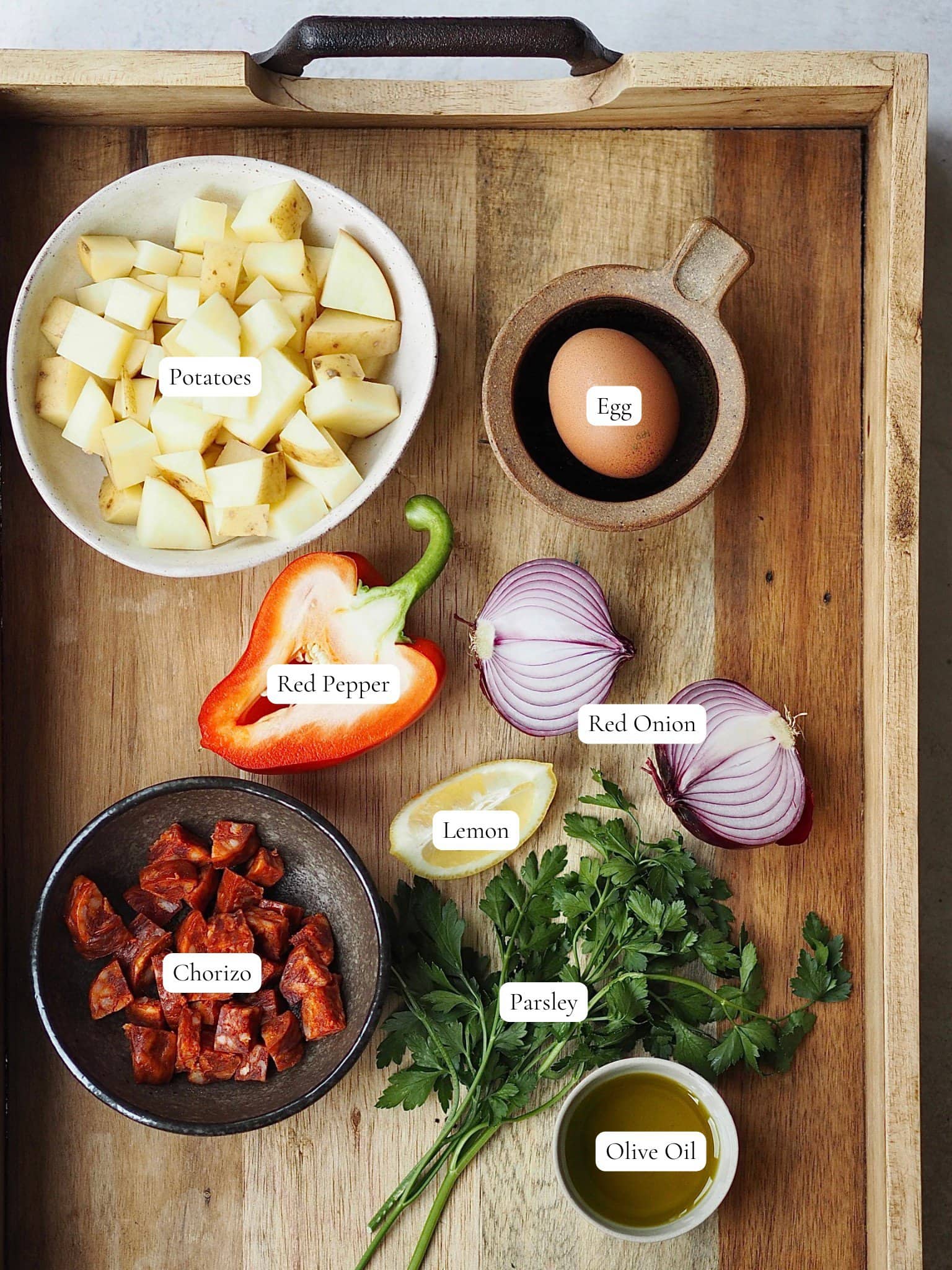 Ingredients for Chorizo and Potato Breakfast Hash.