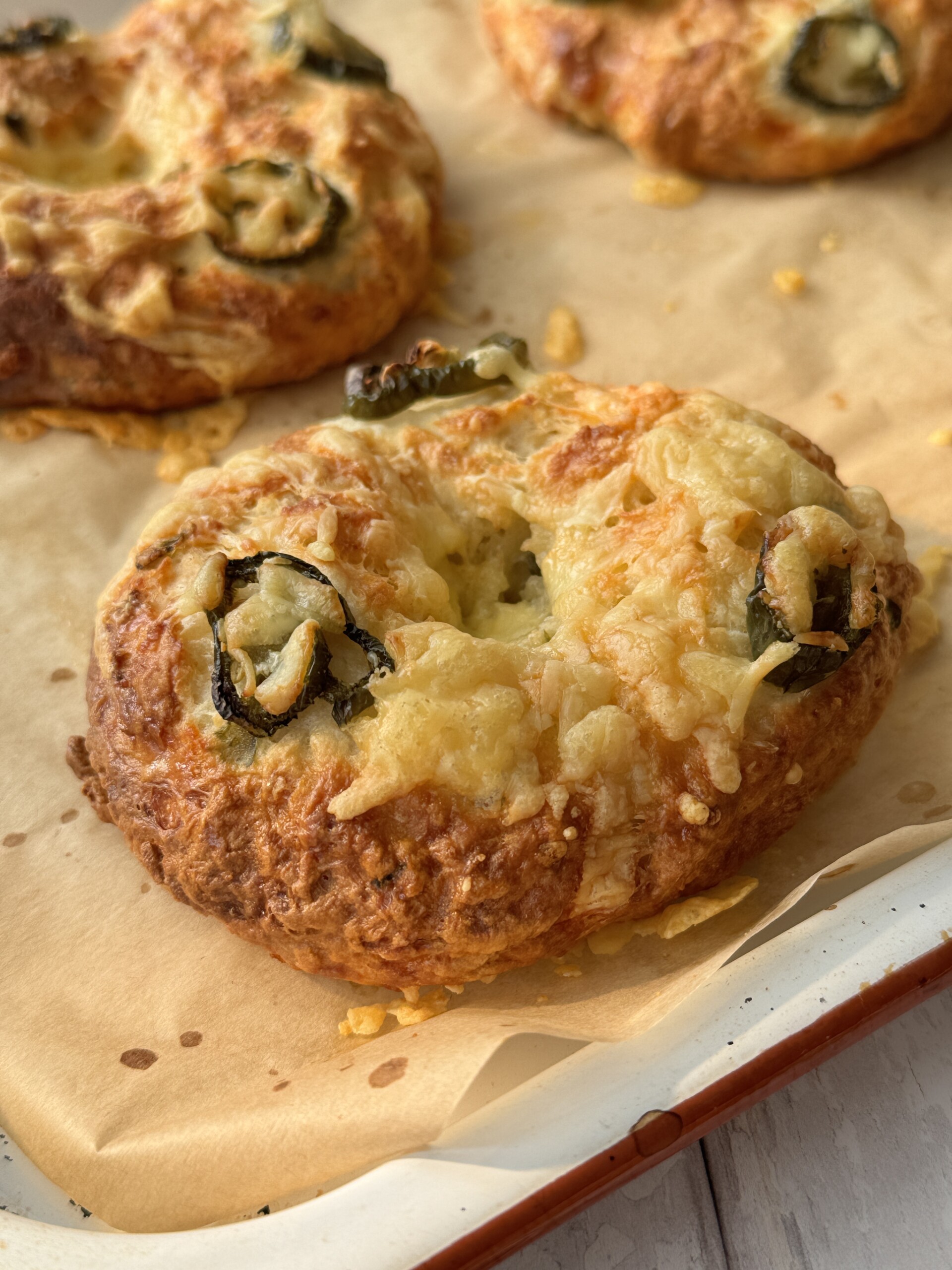 3 ingredient bagel with cheese and jalapeno.