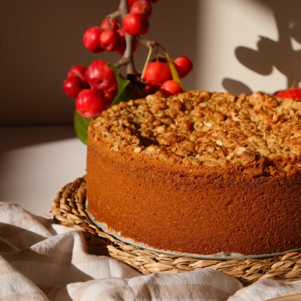 Apple Crumble Cheesecake on a plate