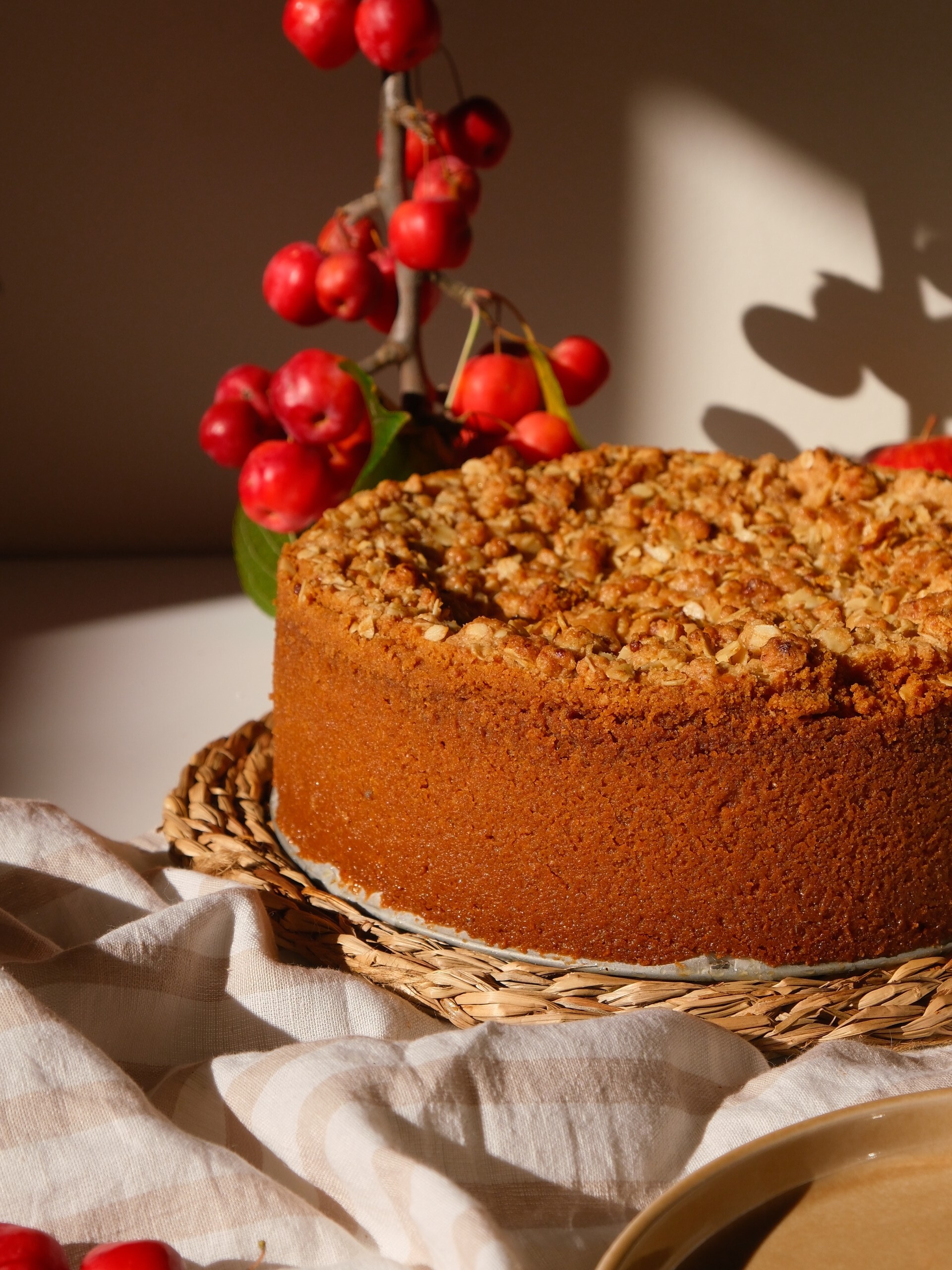 Apple Crumble Cheesecake on a plate