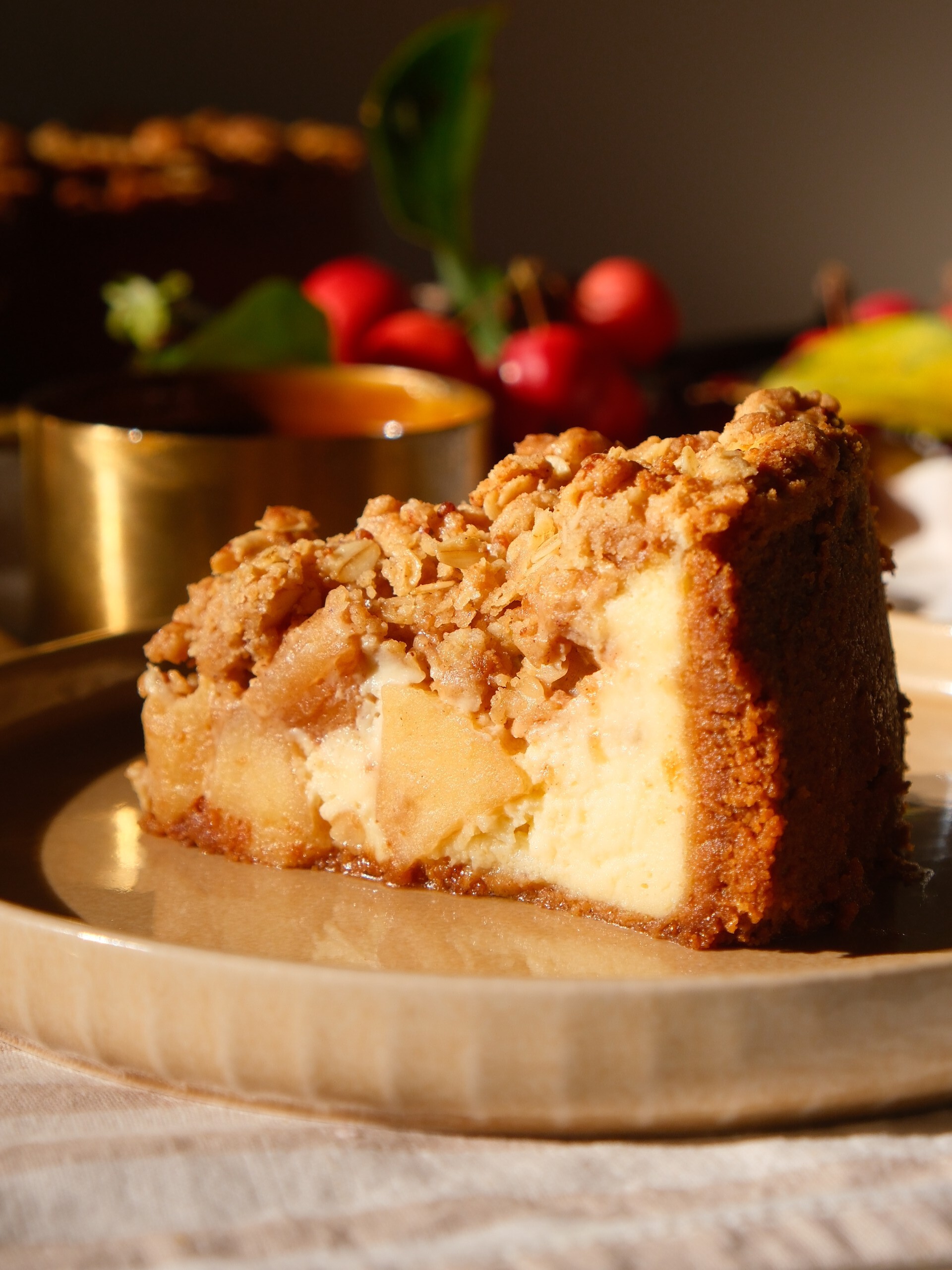 A slice of Apple Crumble Cheesecake