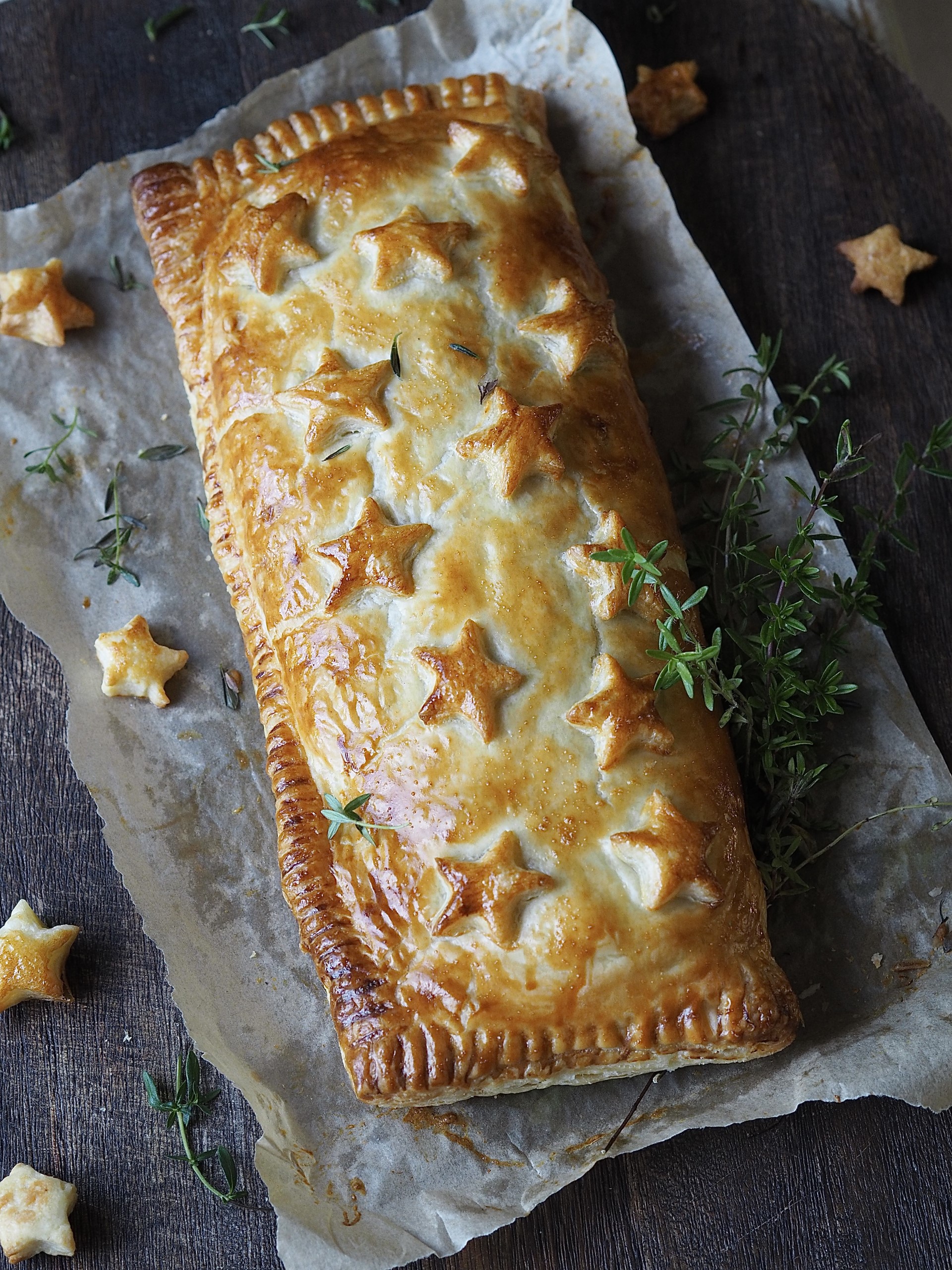 Nut Roast Wellington with Christmas decorations