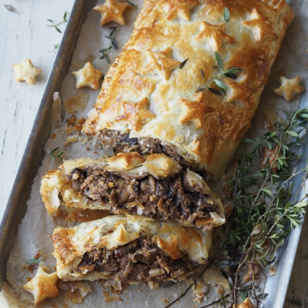 Nut Roast Wellington in a baking dish