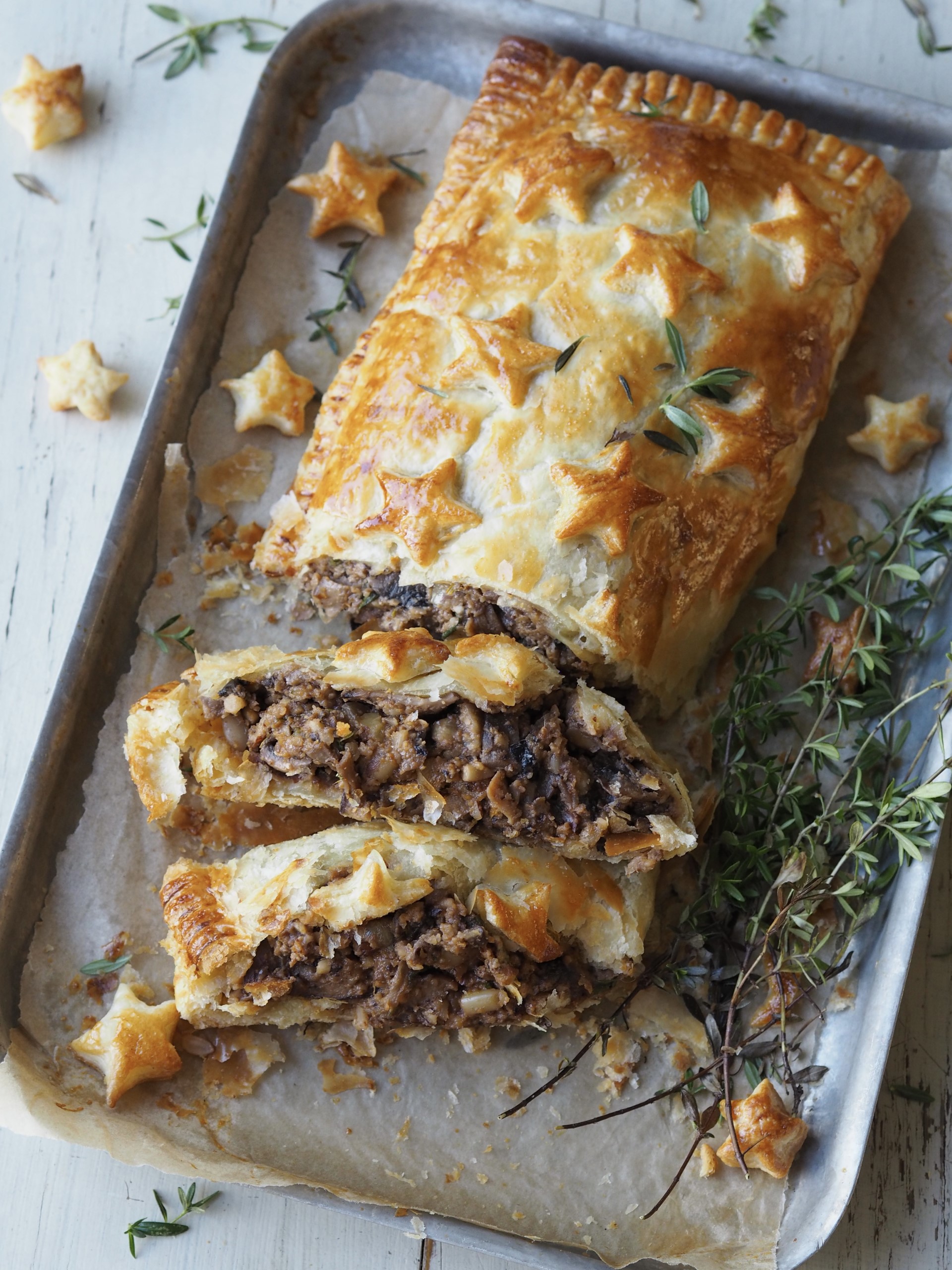 Nut Roast Wellington in a baking dish