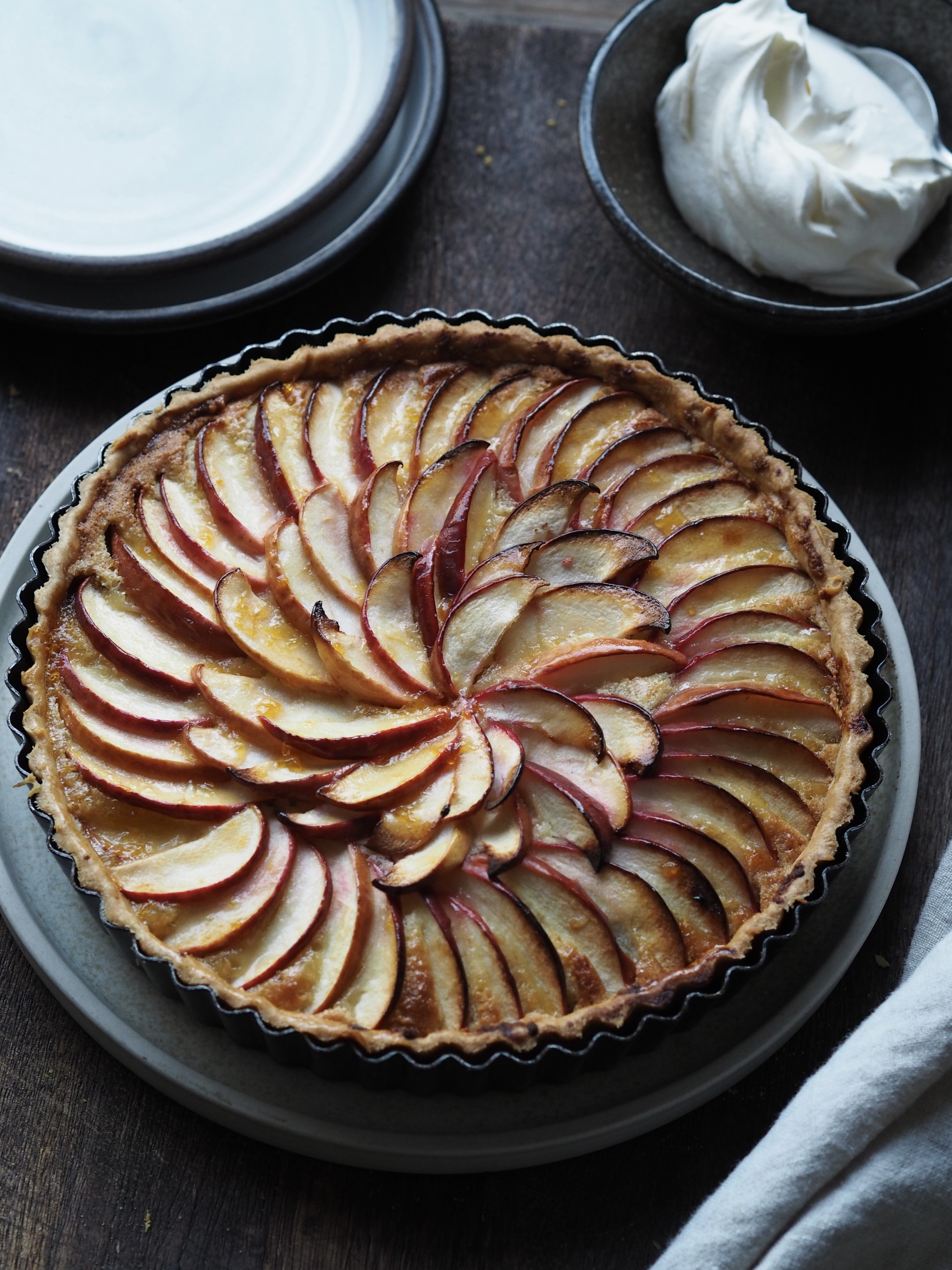 Mincemeat and Frangipane Tart in a round baking dish