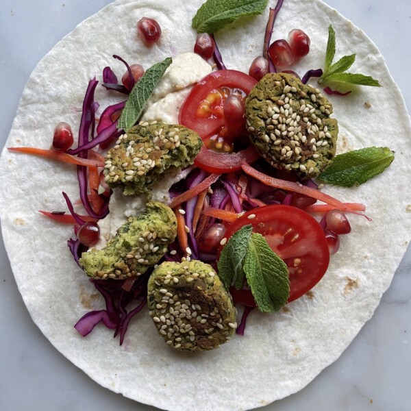 Baked Herby Falafel with Tzatziki on a tortilla