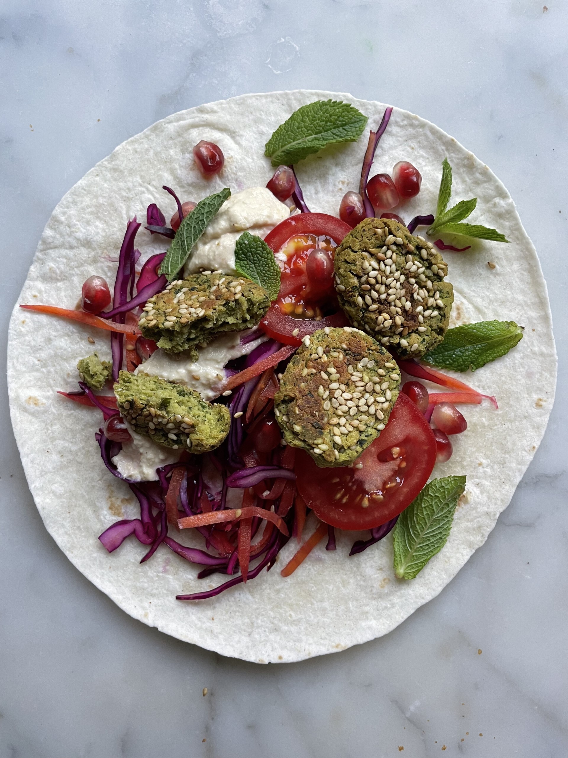 Baked Herby Falafel with Tzatziki on a tortilla