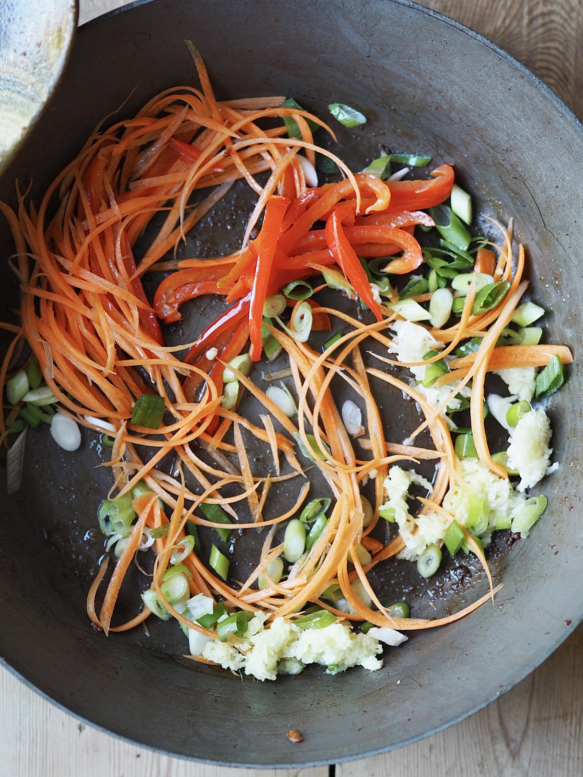 Adding vegetables to the pan