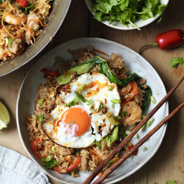 Shrimp and Chicken Fried Rice in a bowl