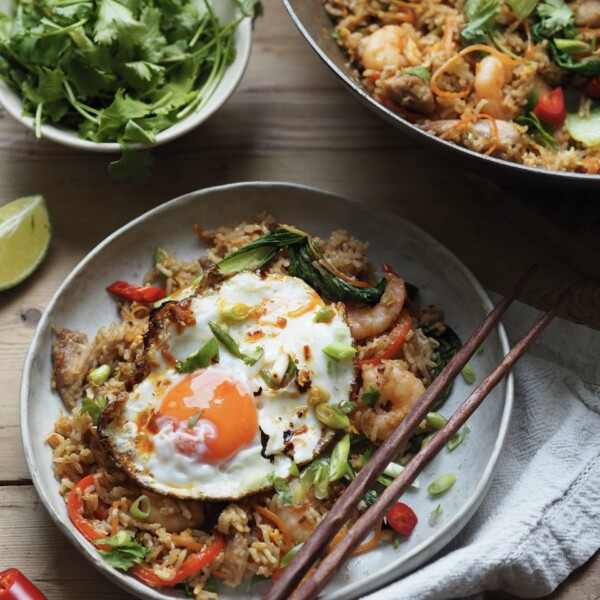 Shrimp and Chicken Fried Rice in a bowl