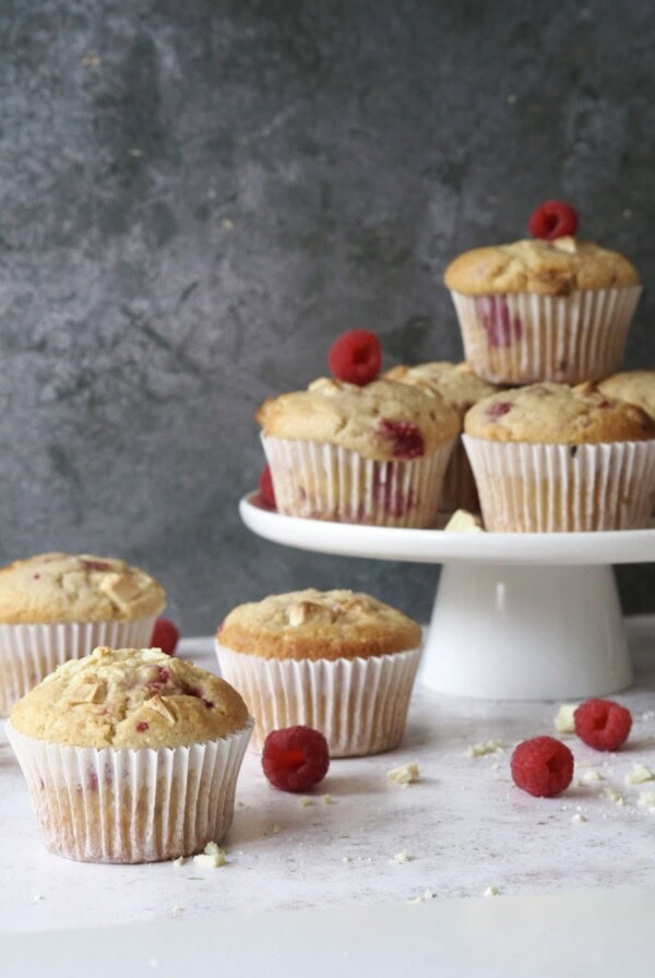 Serving Raspberry White Chocolate Muffins