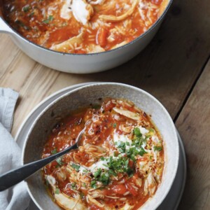 Serving Turkey and Rice Soup in a bowl