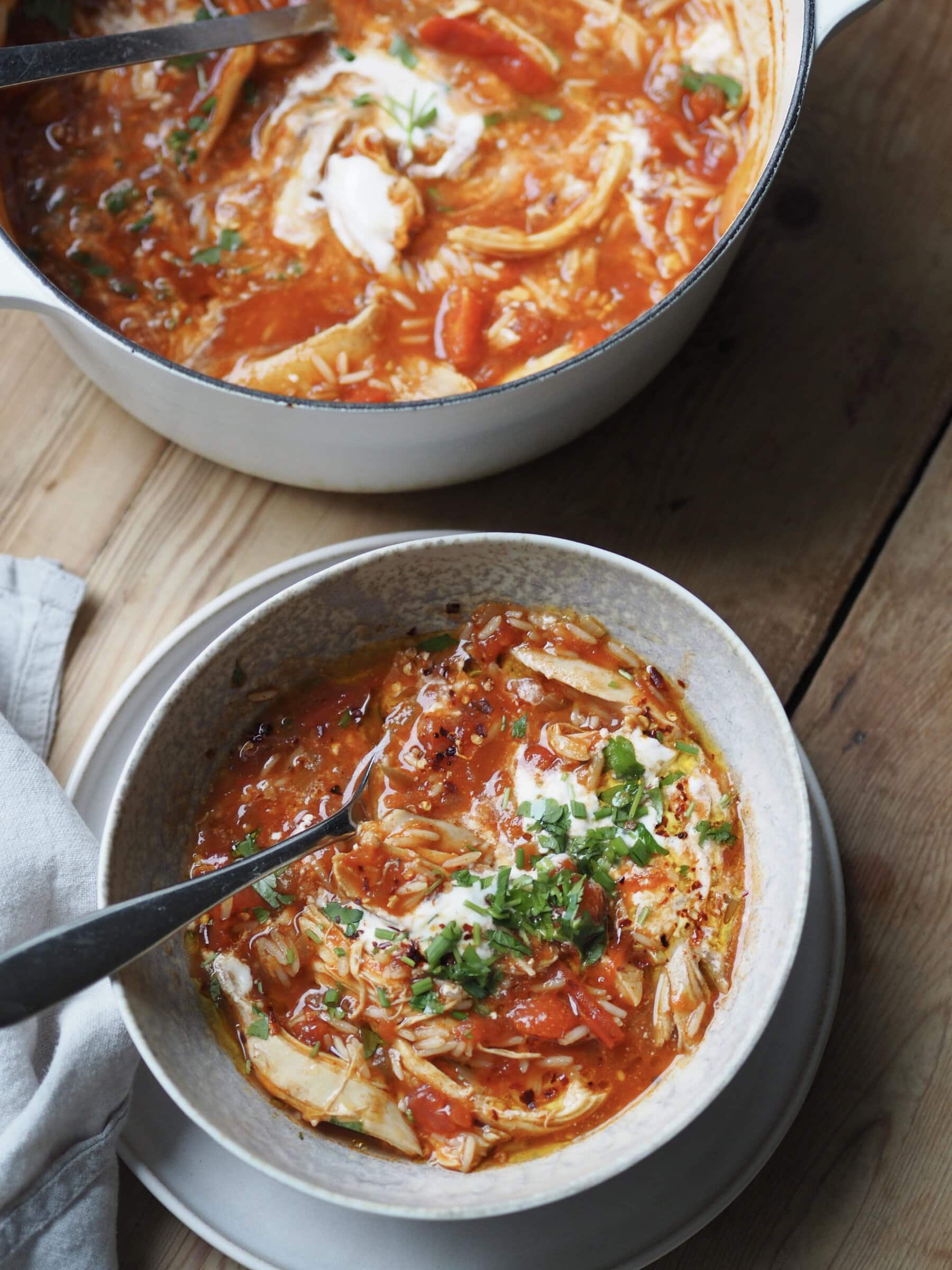 Serving Turkey and Rice Soup in a bowl