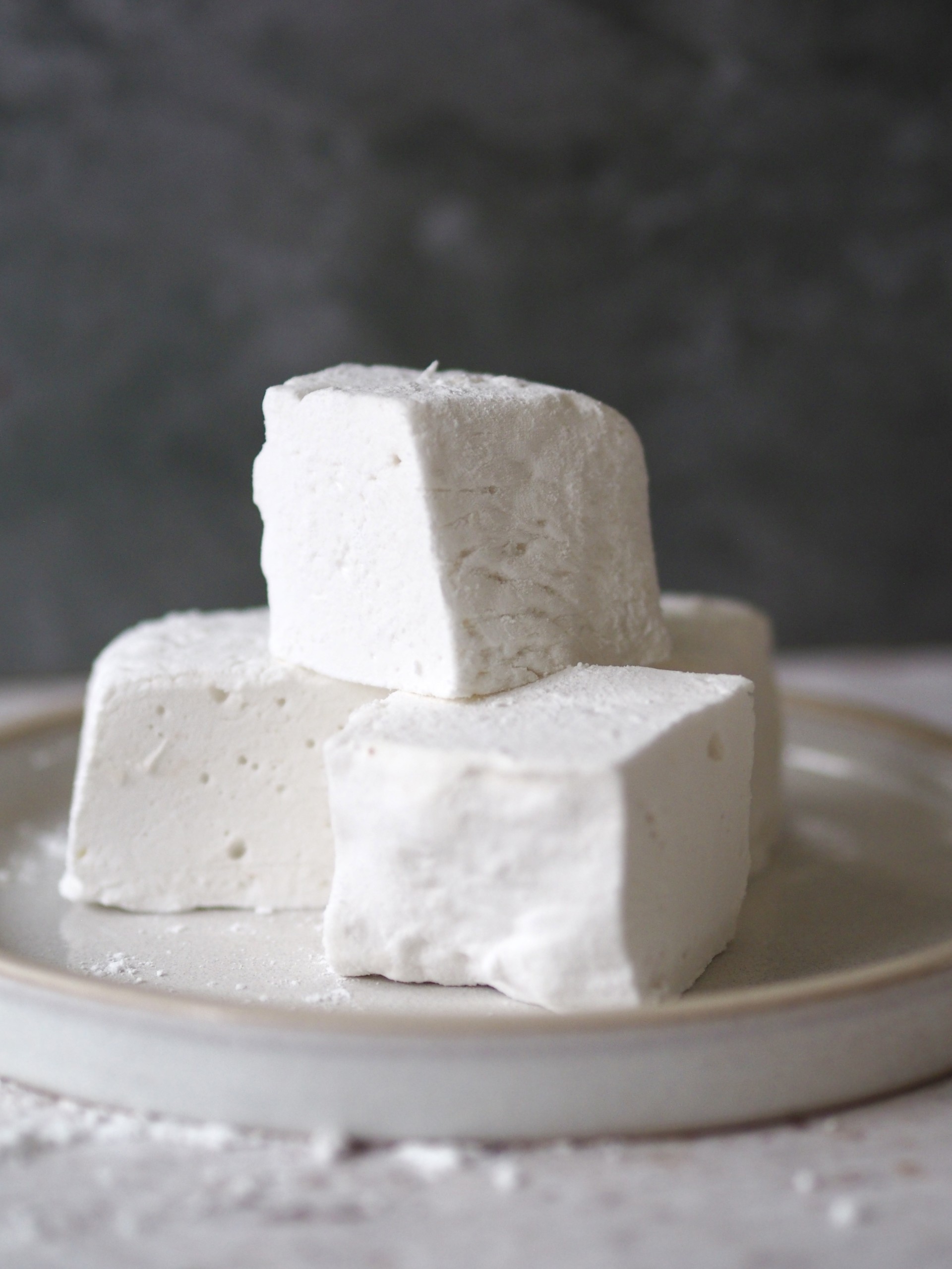 a stack of 
marshmallows on plate
