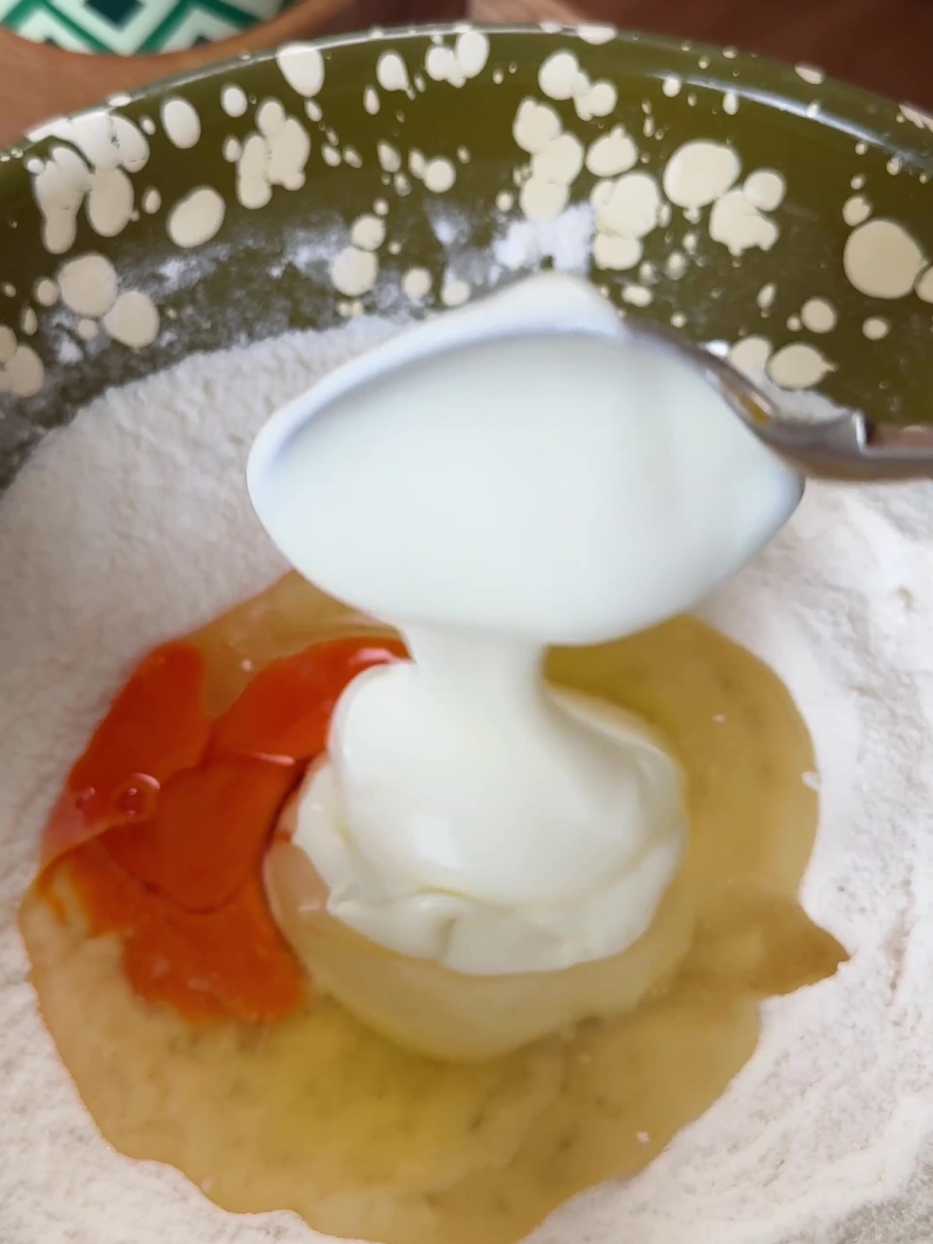 Adding yogurt and egg to dry ingredients